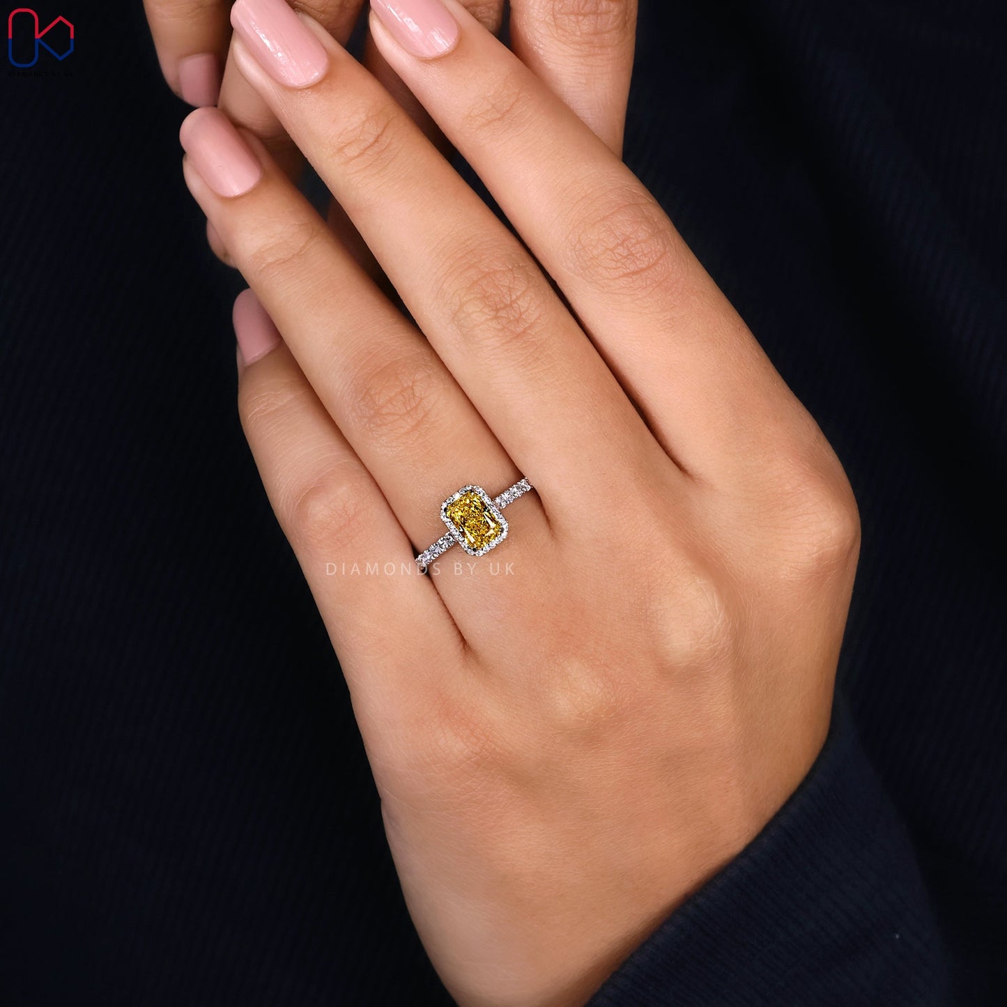 Radiant Cut Yellow Diamond Ring in White Gold
