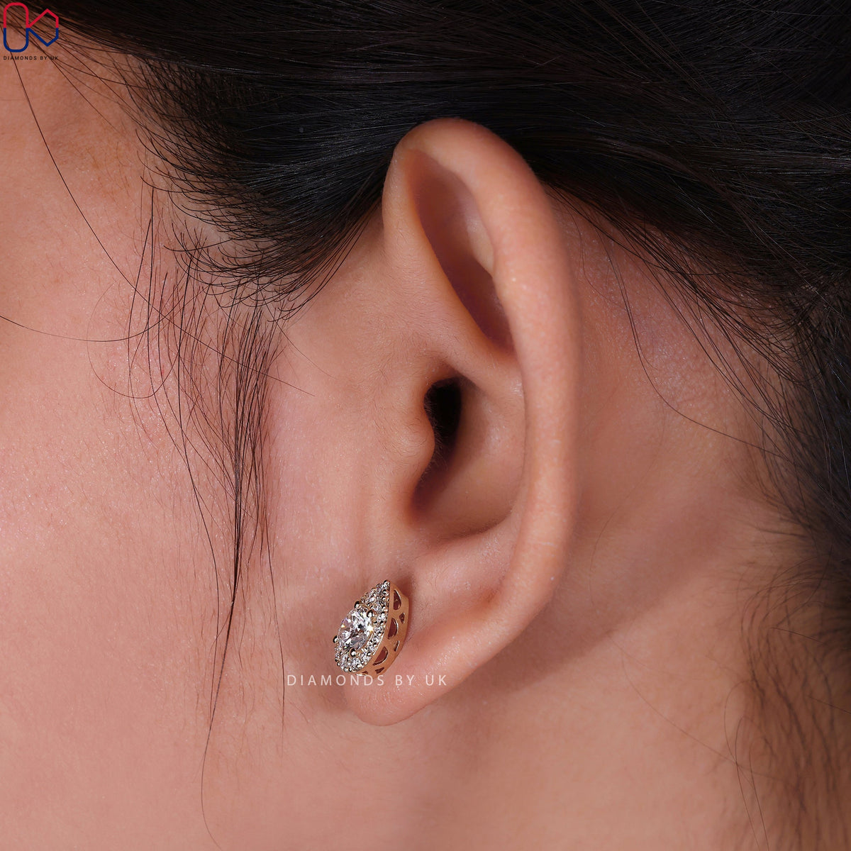 Halo Earrings - Round Diamond Stud