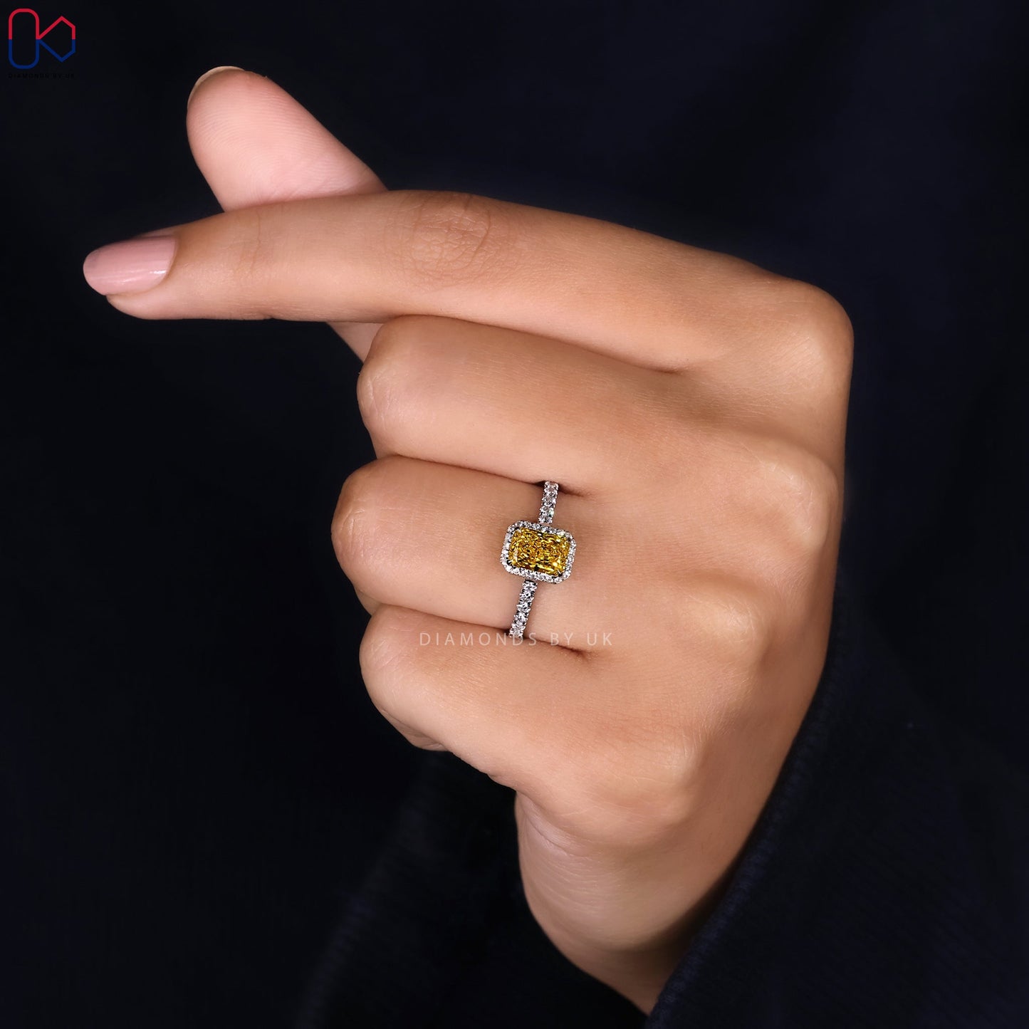 Radiant Cut Yellow Diamond Ring in White Gold