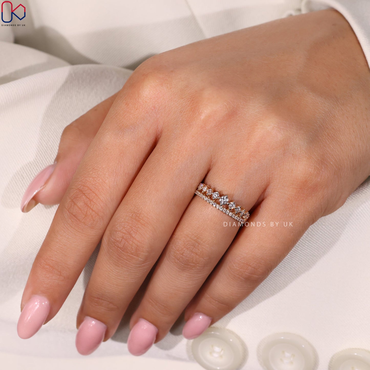 Double Row Diamond Wedding Band - Half Eternity