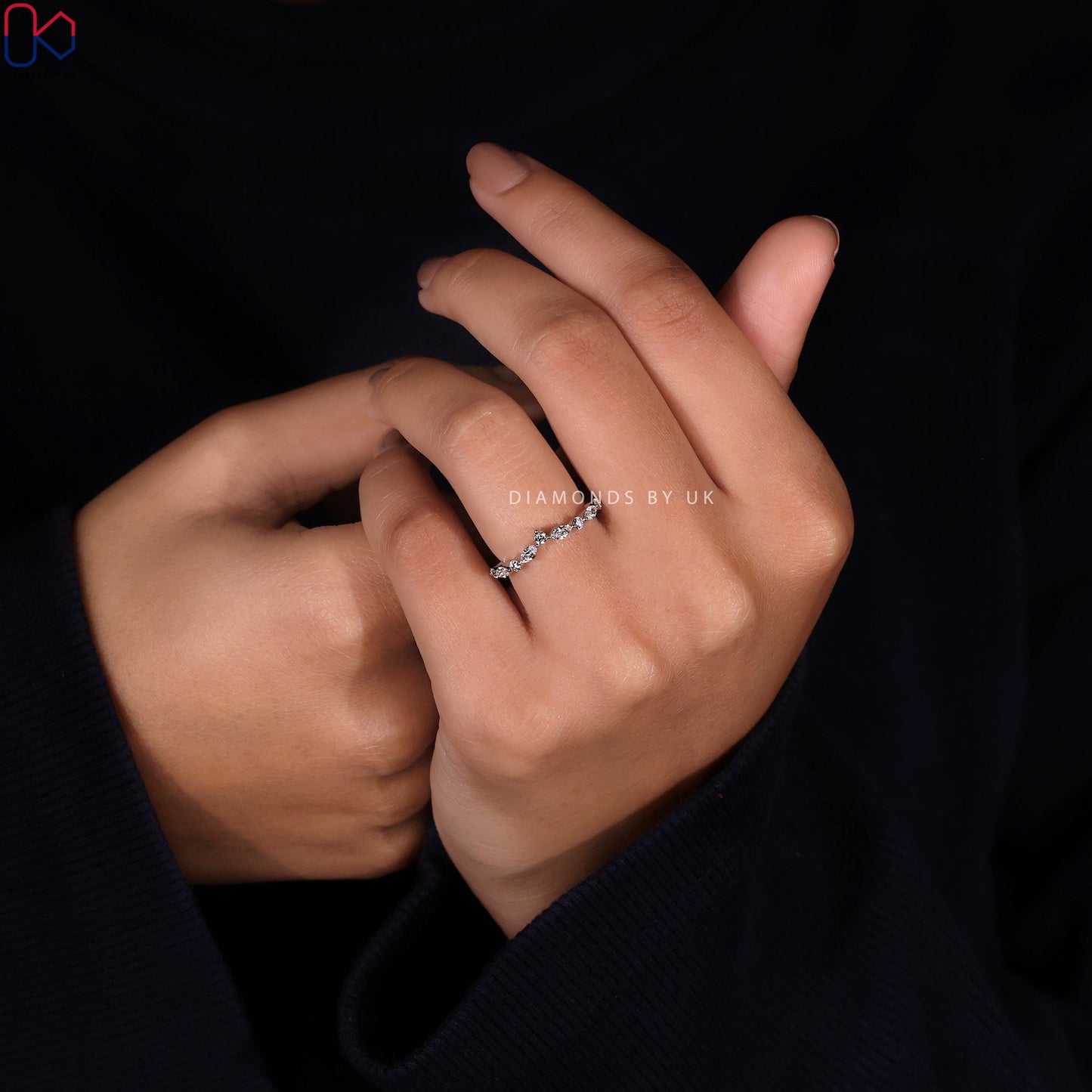 Curved Diamond Wedding Band - White Gold