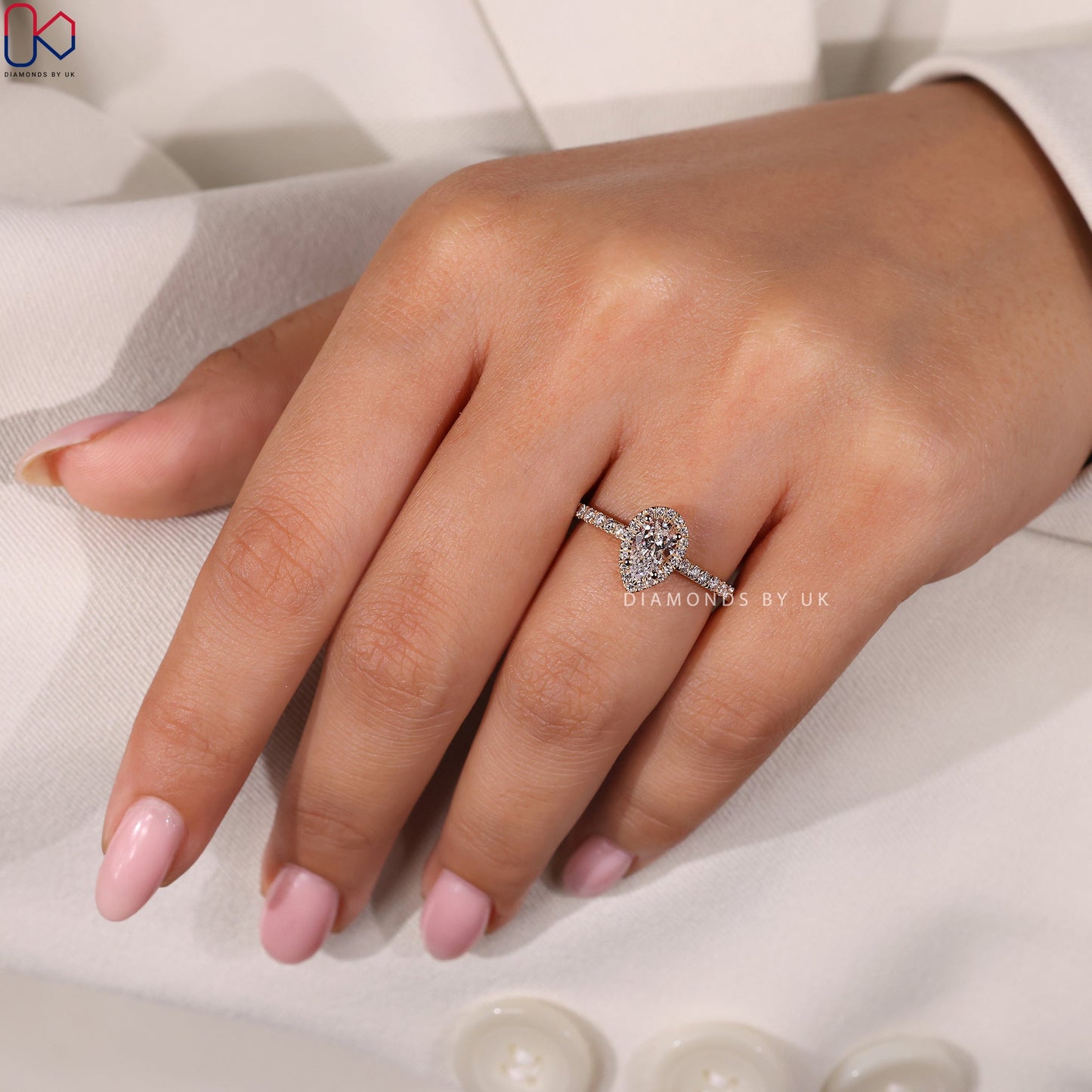 Pear Shaped Engagement Ring - Pave Setting