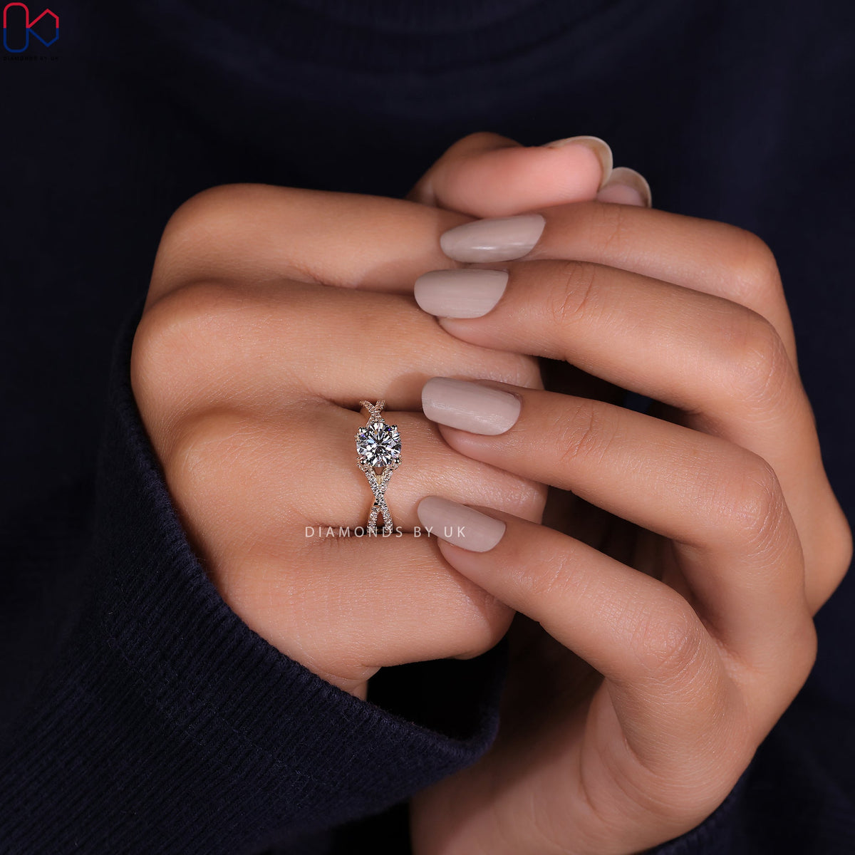 Twisted Band Engagement Ring - Round Diamond