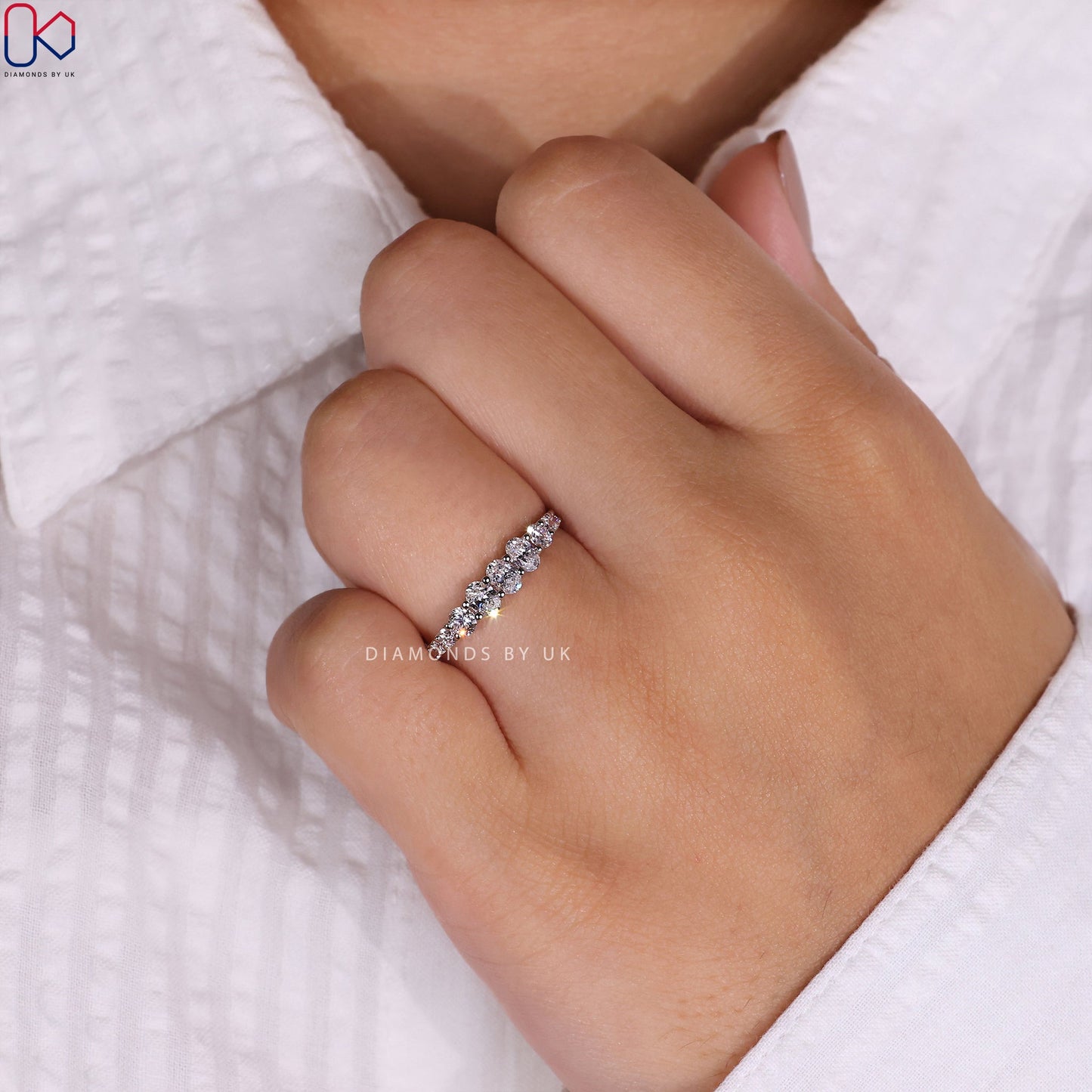 Oval Diamond Wedding Band – Half Eternity