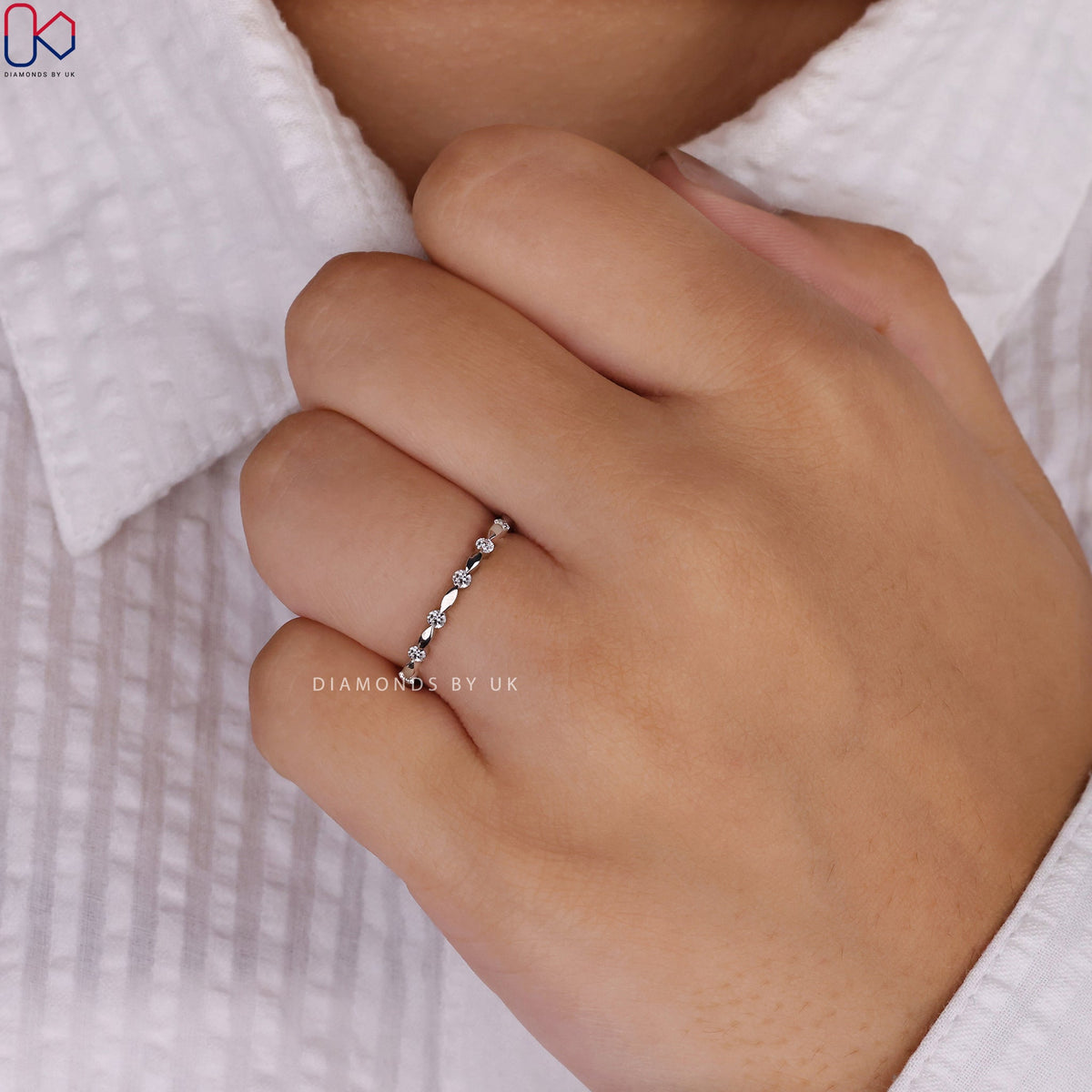 Unique Wedding Band - Round Cut Diamonds