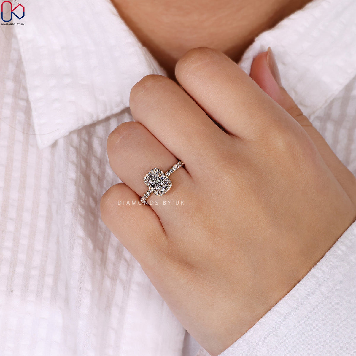 Radiant Cut Engagement Ring With Halo Setting