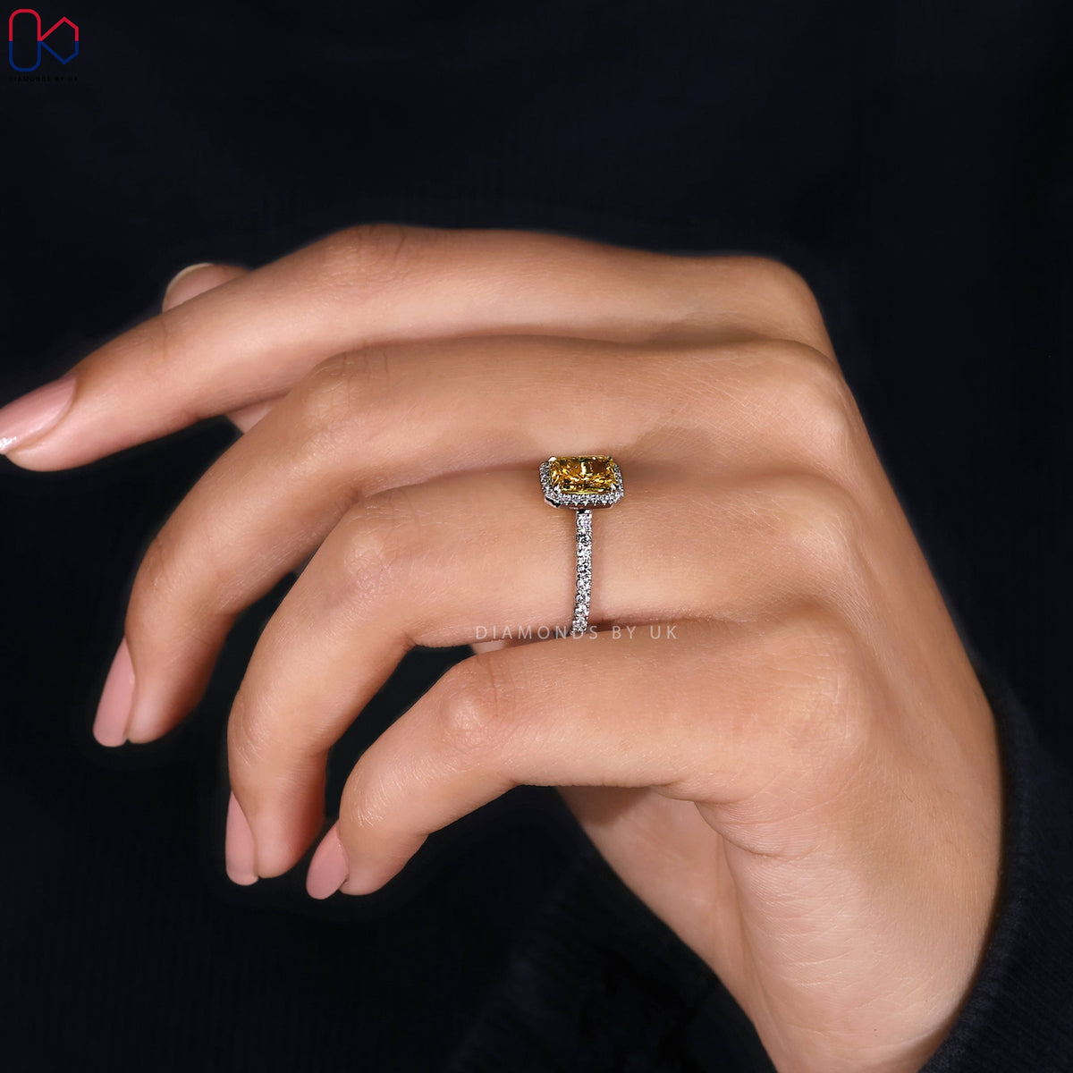 Radiant Cut Yellow Diamond Ring in White Gold