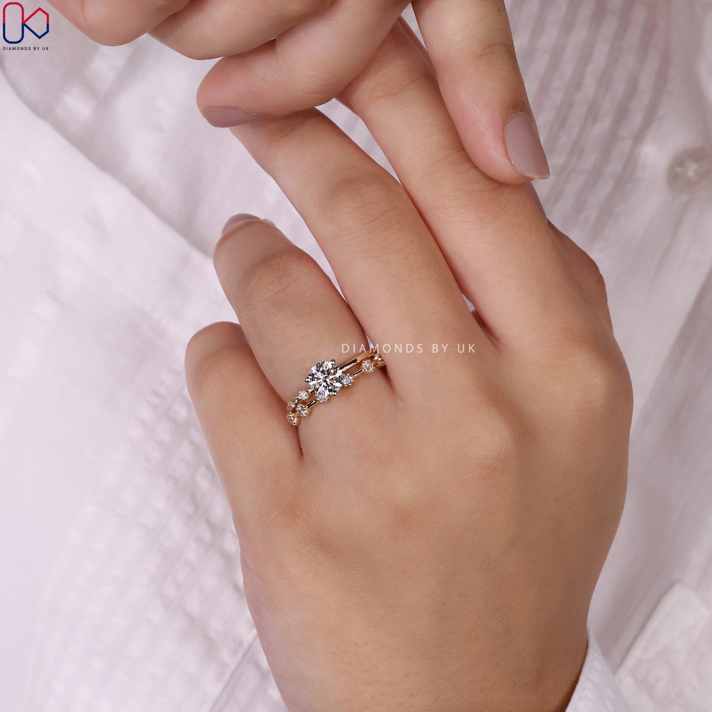 Round Engagement And Wedding Ring Set