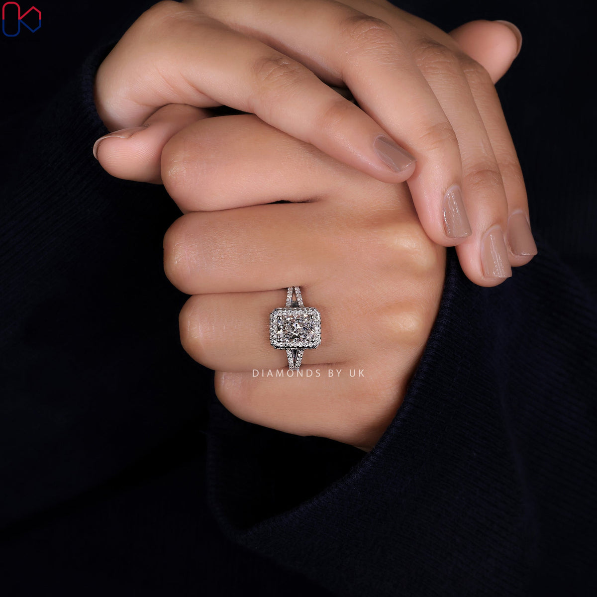 Radiant Cut Diamond Ring – Split Shank Pave Design