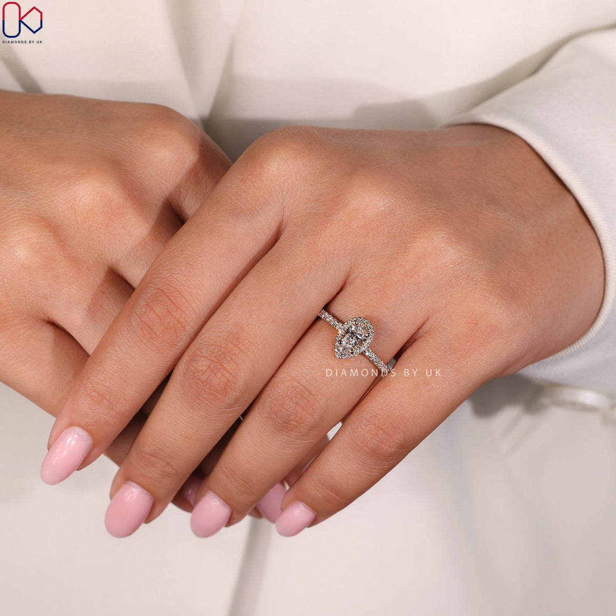 Pear Shaped Engagement Ring - Pave Setting