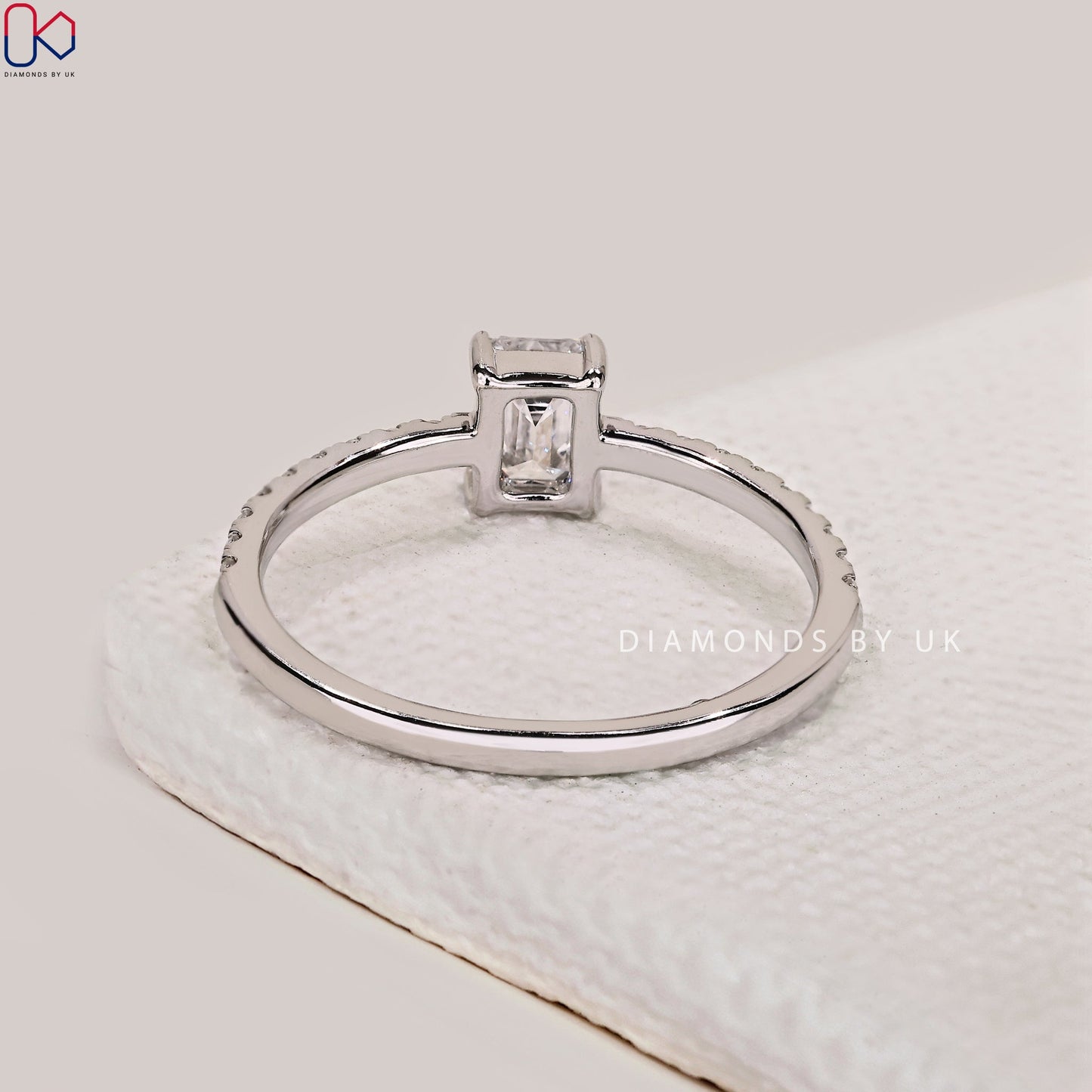 Pave Setting Emerald Diamond Engagement Ring