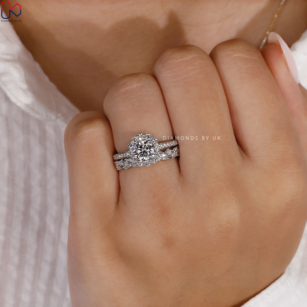 White Gold Engagement Ring With Wedding Band