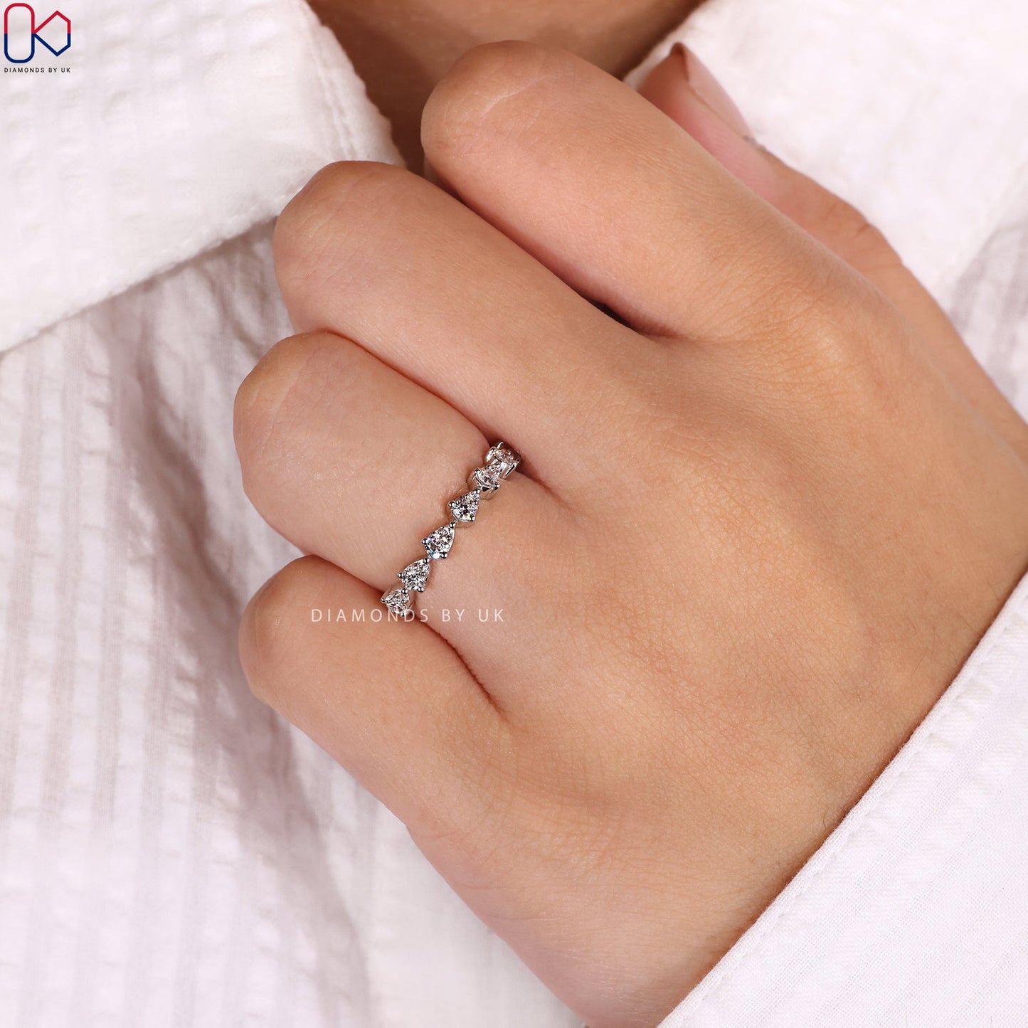 Half Eternity Wedding Band – Pear Shaped Outline