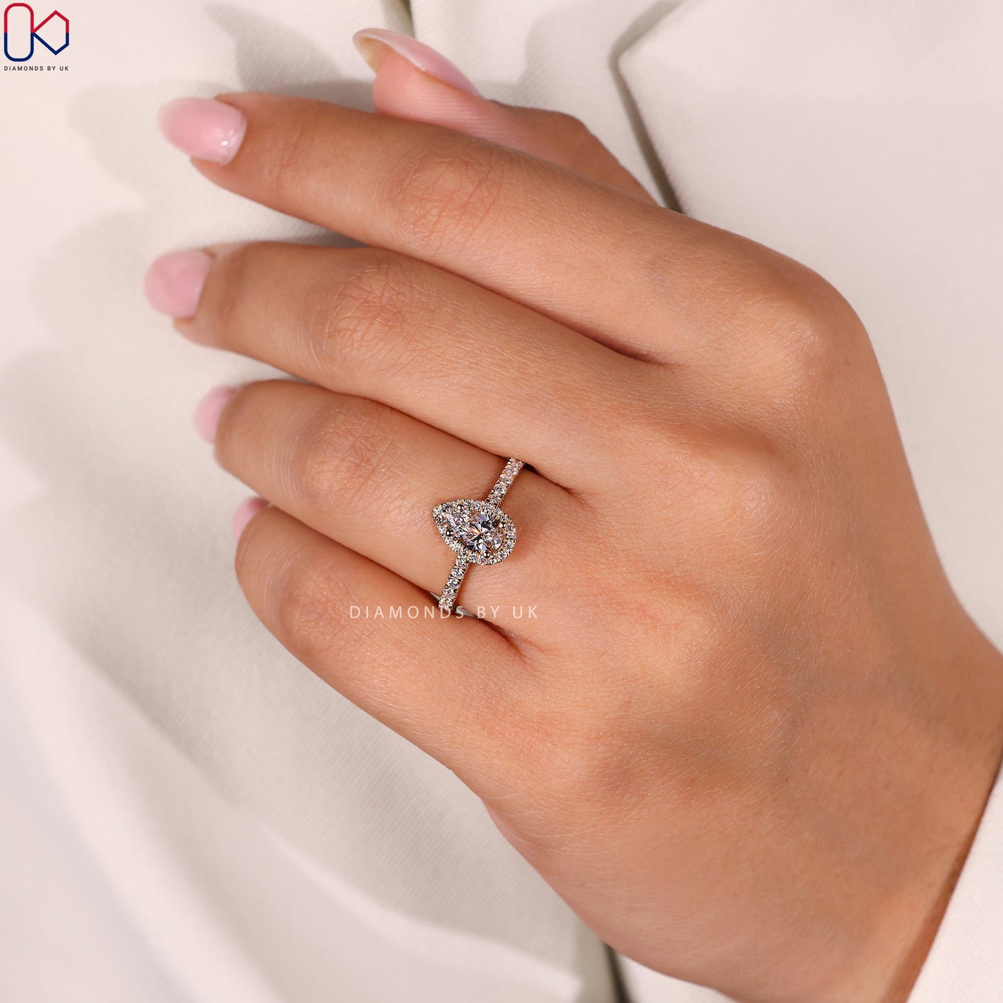 Pear Shaped Engagement Ring - Pave Setting