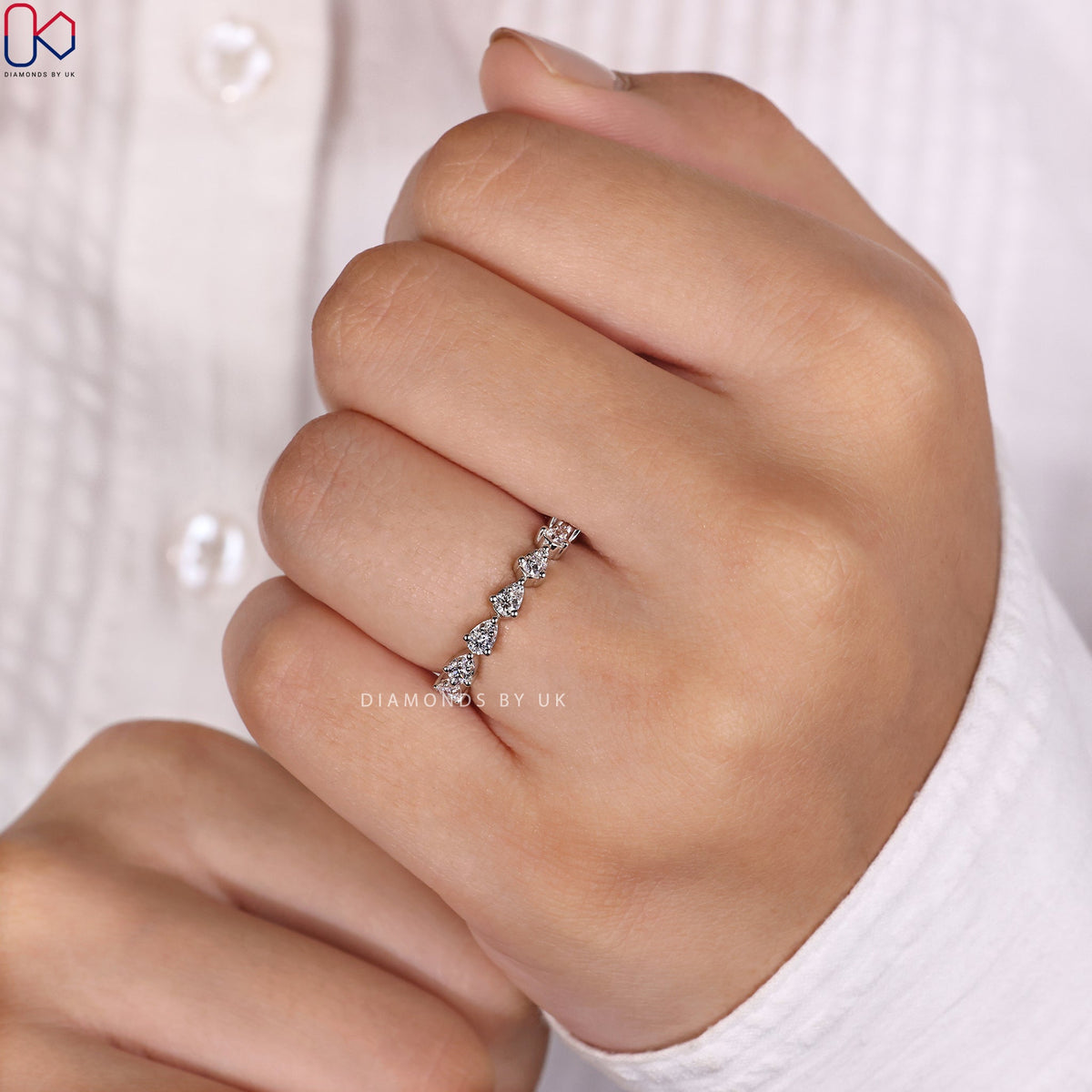 Half Eternity Wedding Band – Pear Shaped Outline