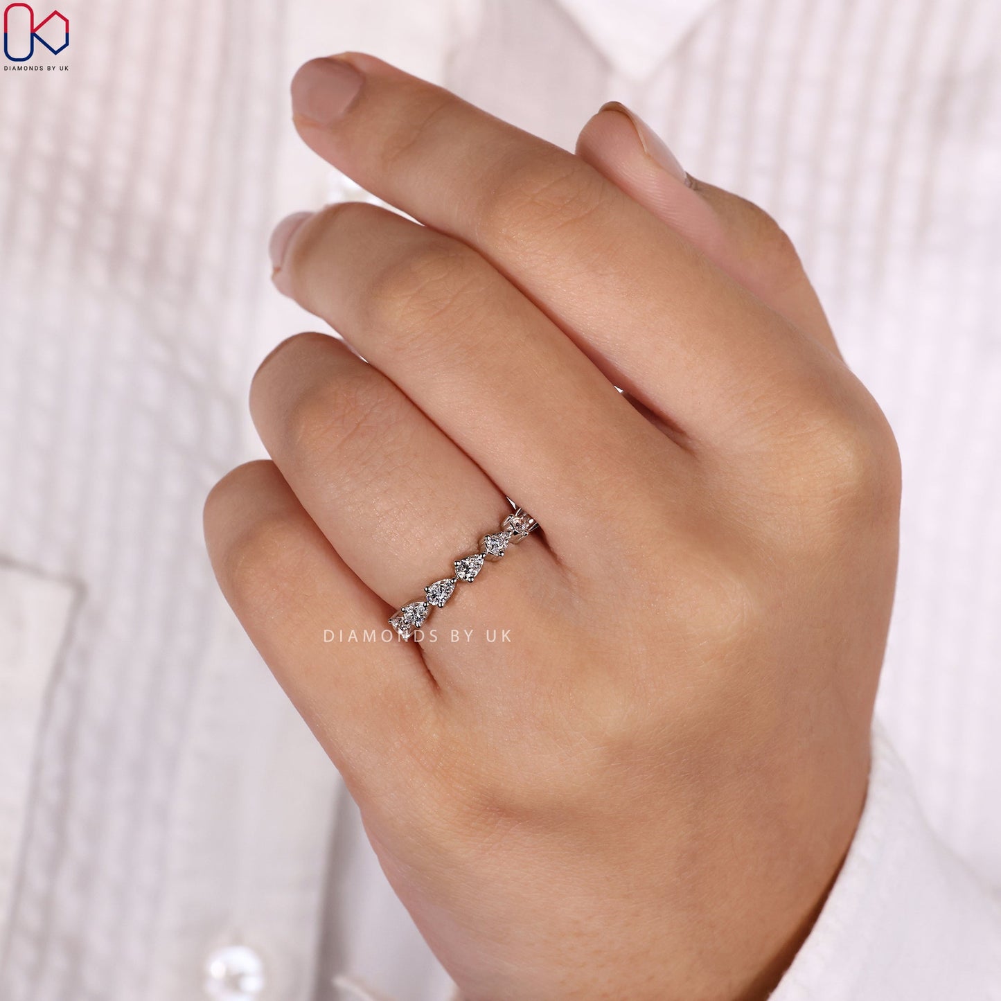 Half Eternity Wedding Band – Pear Shaped Outline