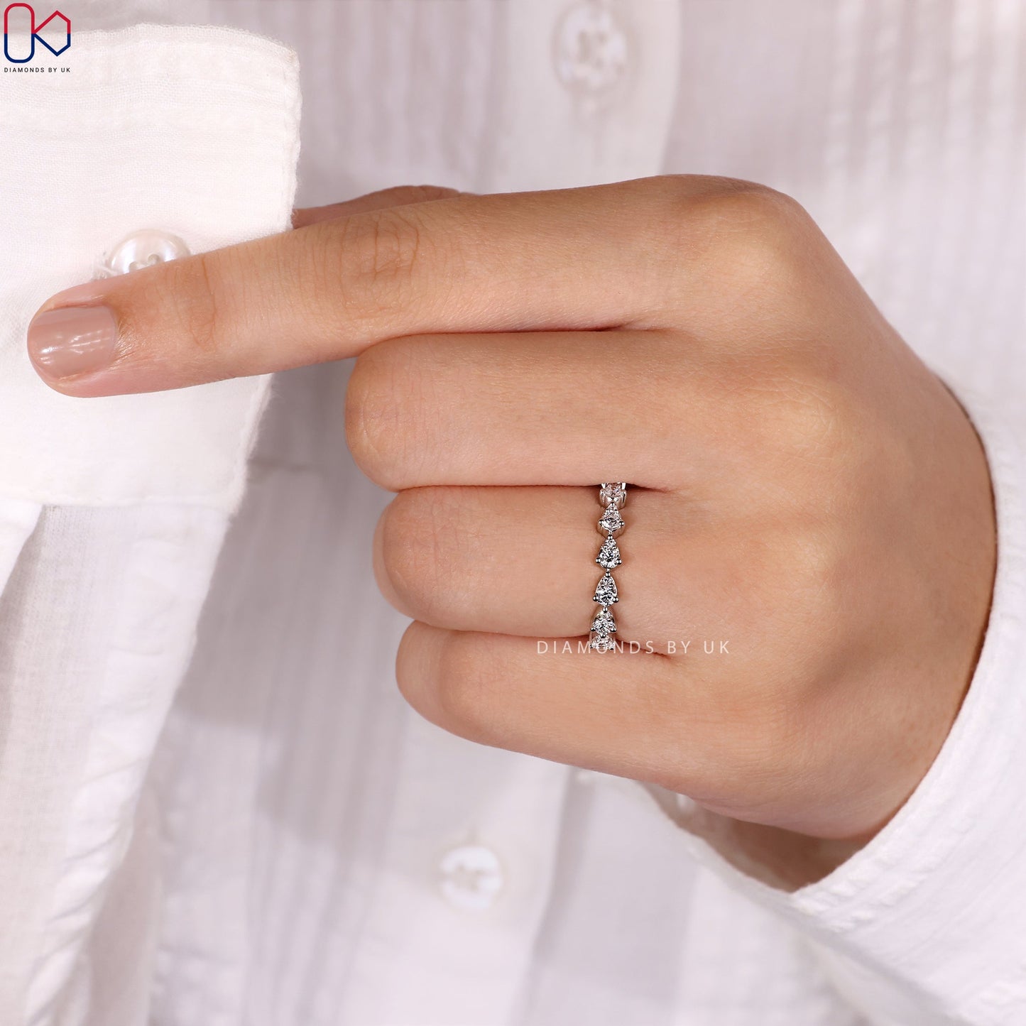 Half Eternity Wedding Band – Pear Shaped Outline