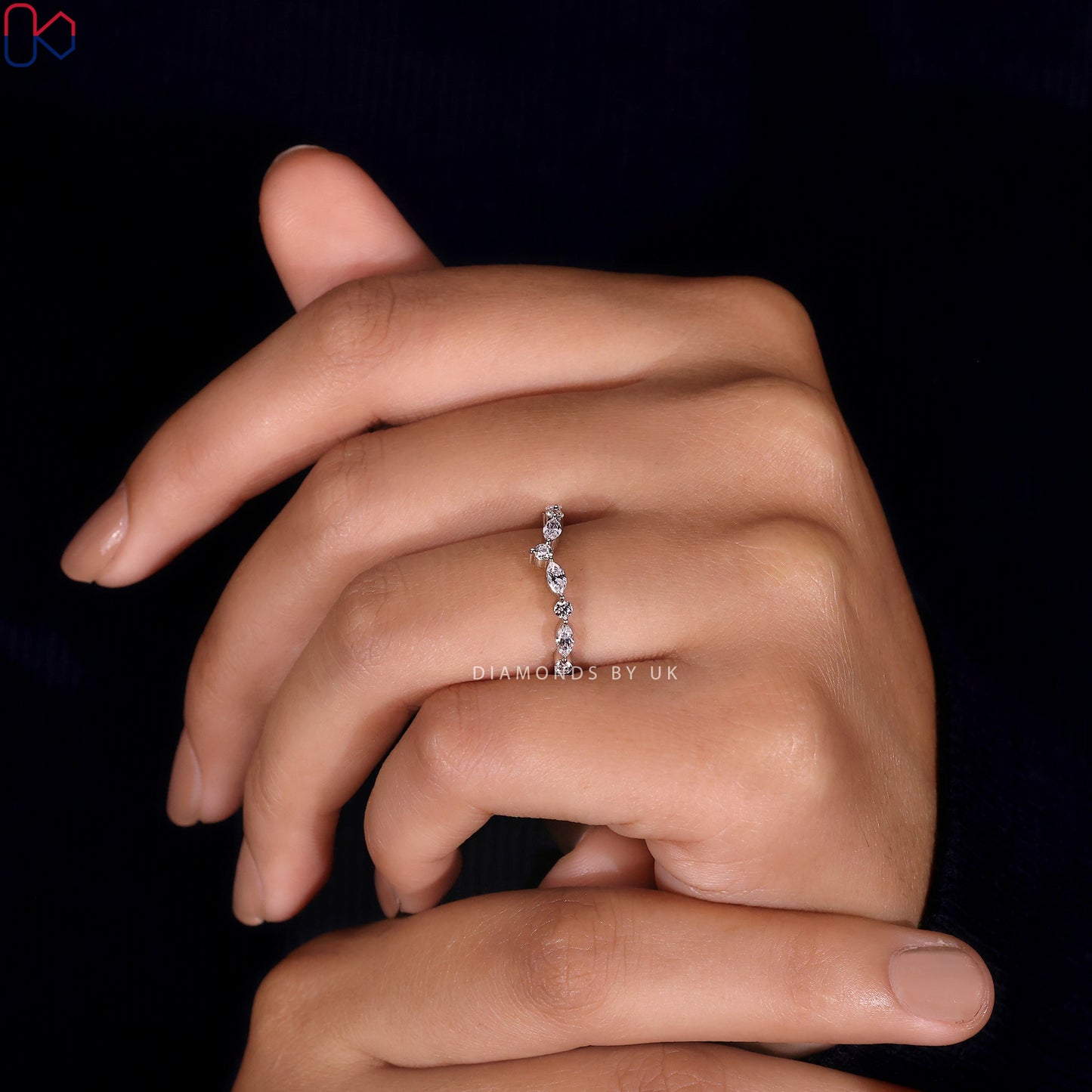 Curved Diamond Wedding Band - White Gold
