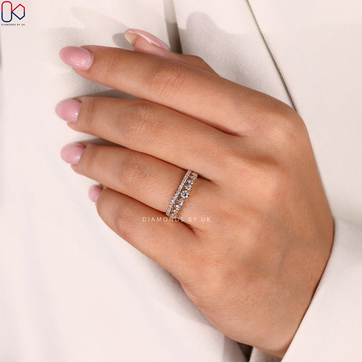 Double Row Diamond Wedding Band - Half Eternity
