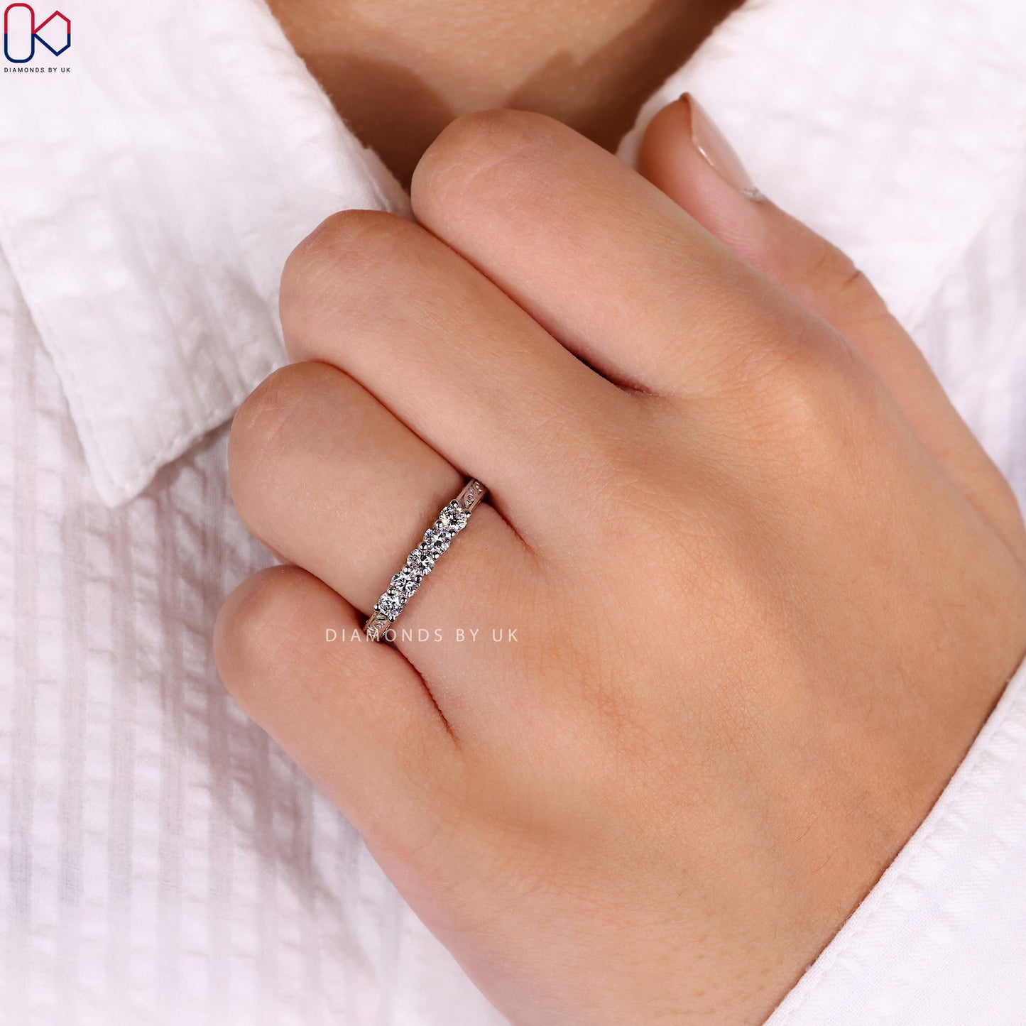 Art Deco Wedding Band With Round Diamonds