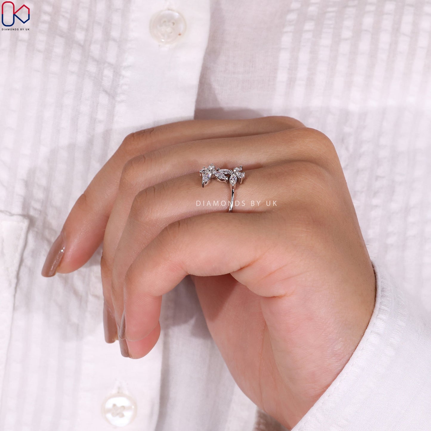Marquise and Round Diamond Flower Engagement Ring