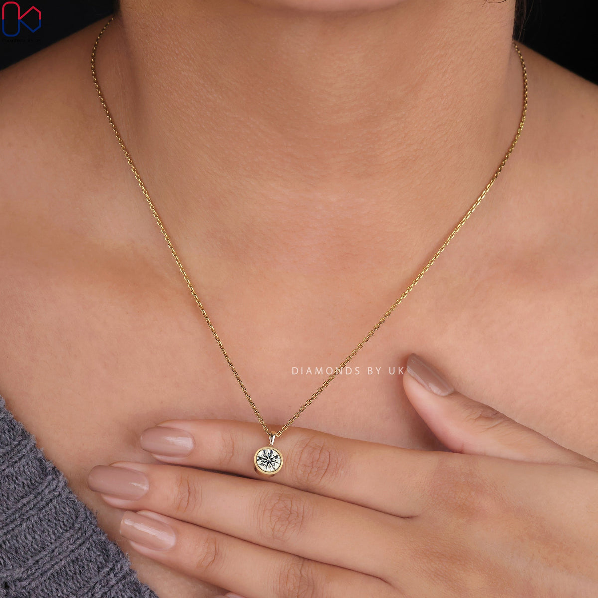 Round Diamond Solitaire Pendant In Yellow Gold