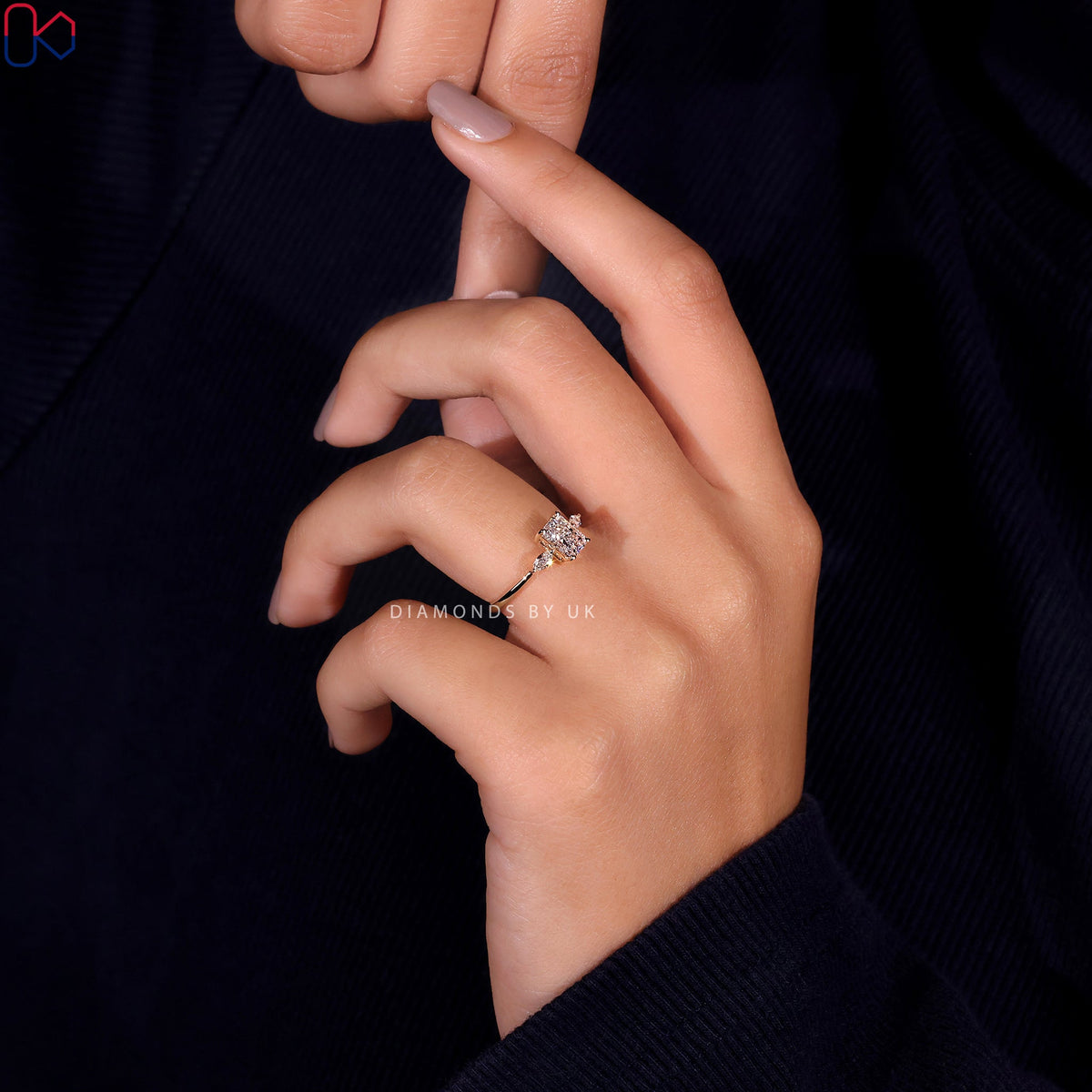 3 Stone Engagement Ring - Radiant and Marquise Diamond