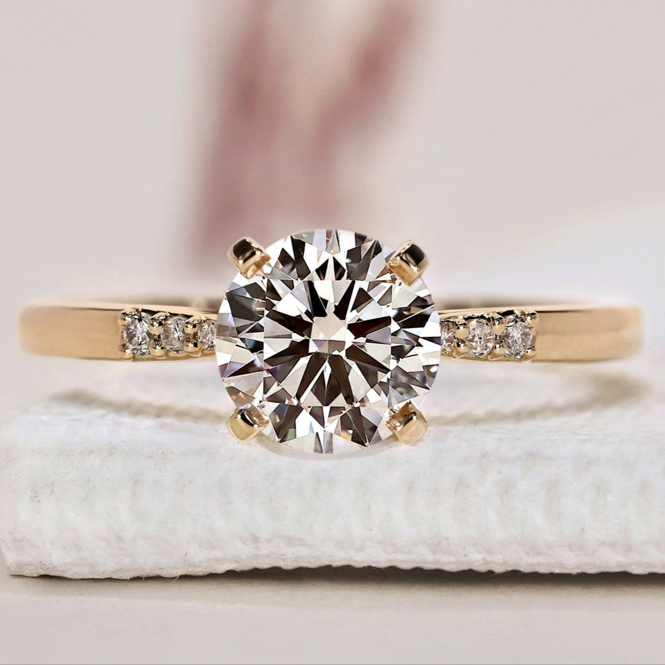 Round Cut Diamond Ring With Pinched Shank Band