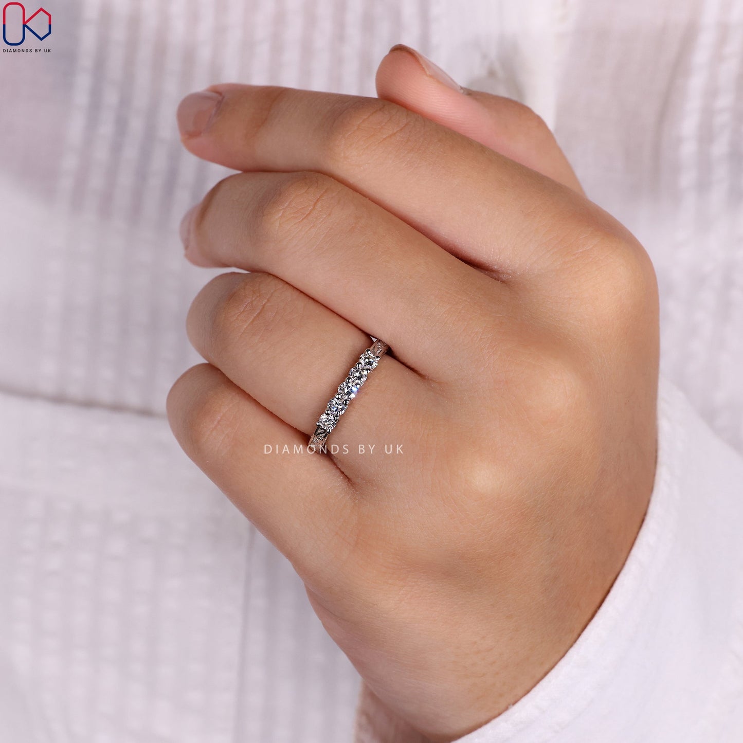 Art Deco Wedding Band With Round Diamonds