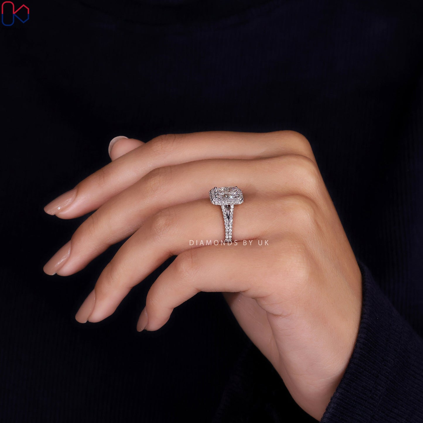 Radiant Cut Diamond Ring – Split Shank Pave Design