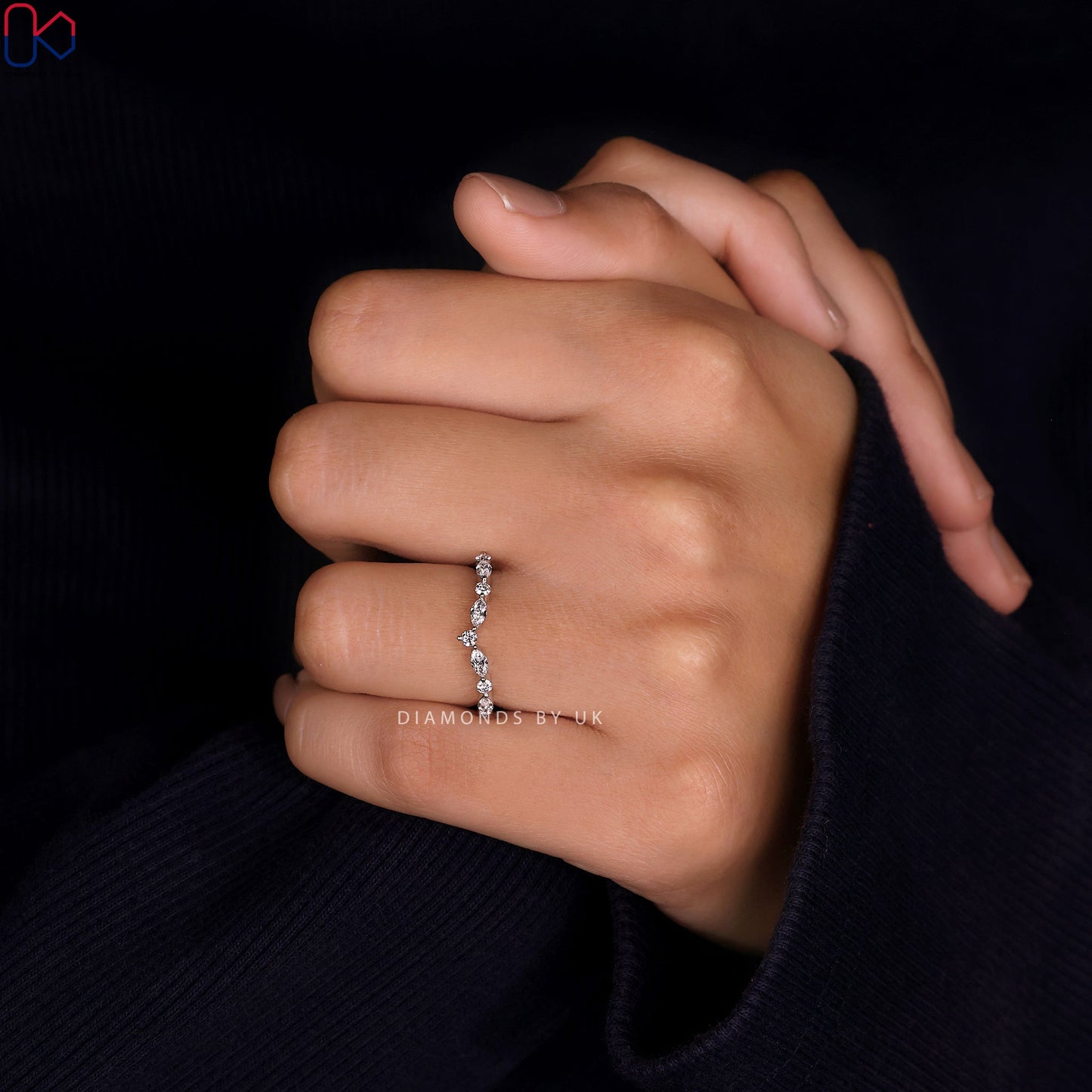 Curved Diamond Wedding Band - White Gold
