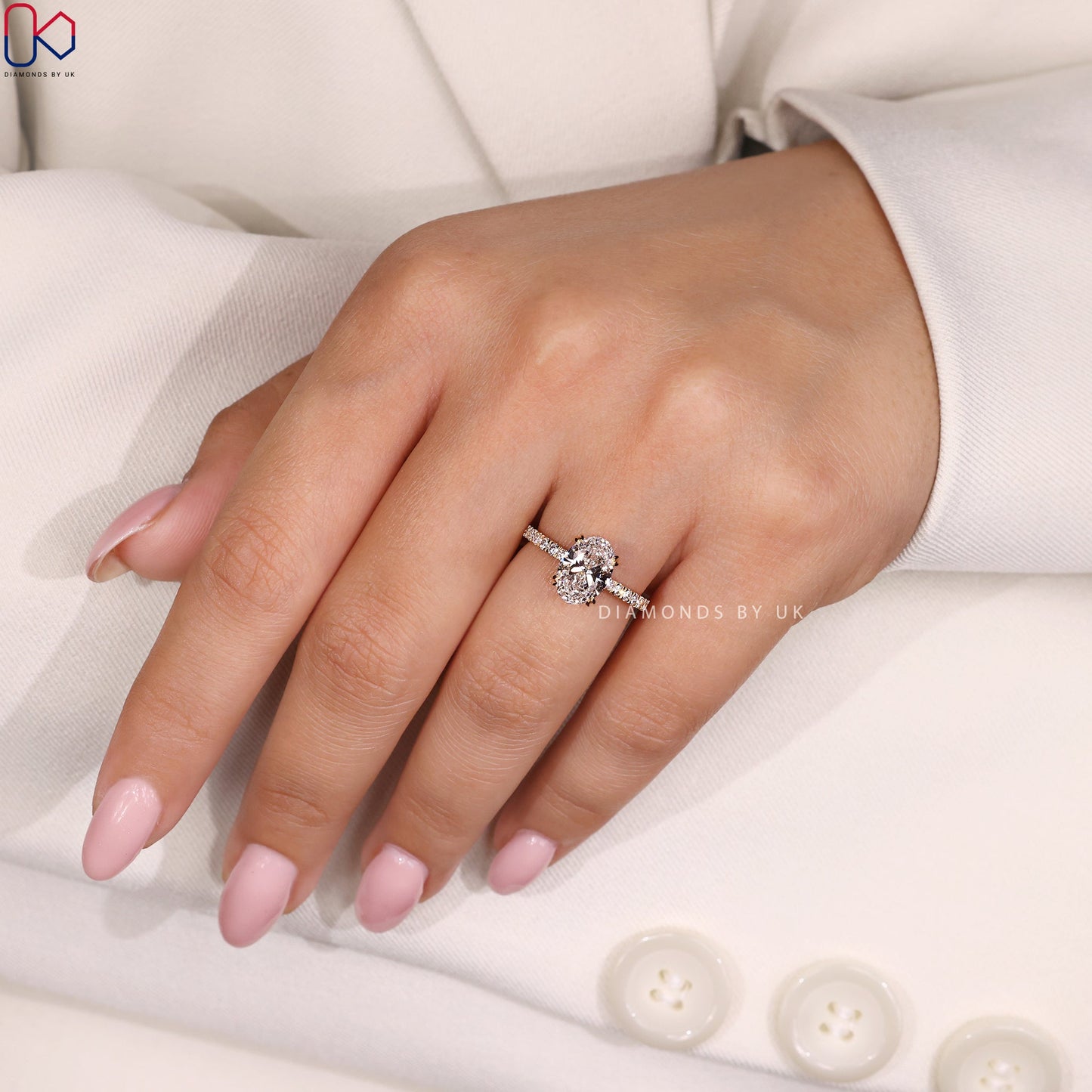 Oval Diamond Engagement Ring In Pave Setting