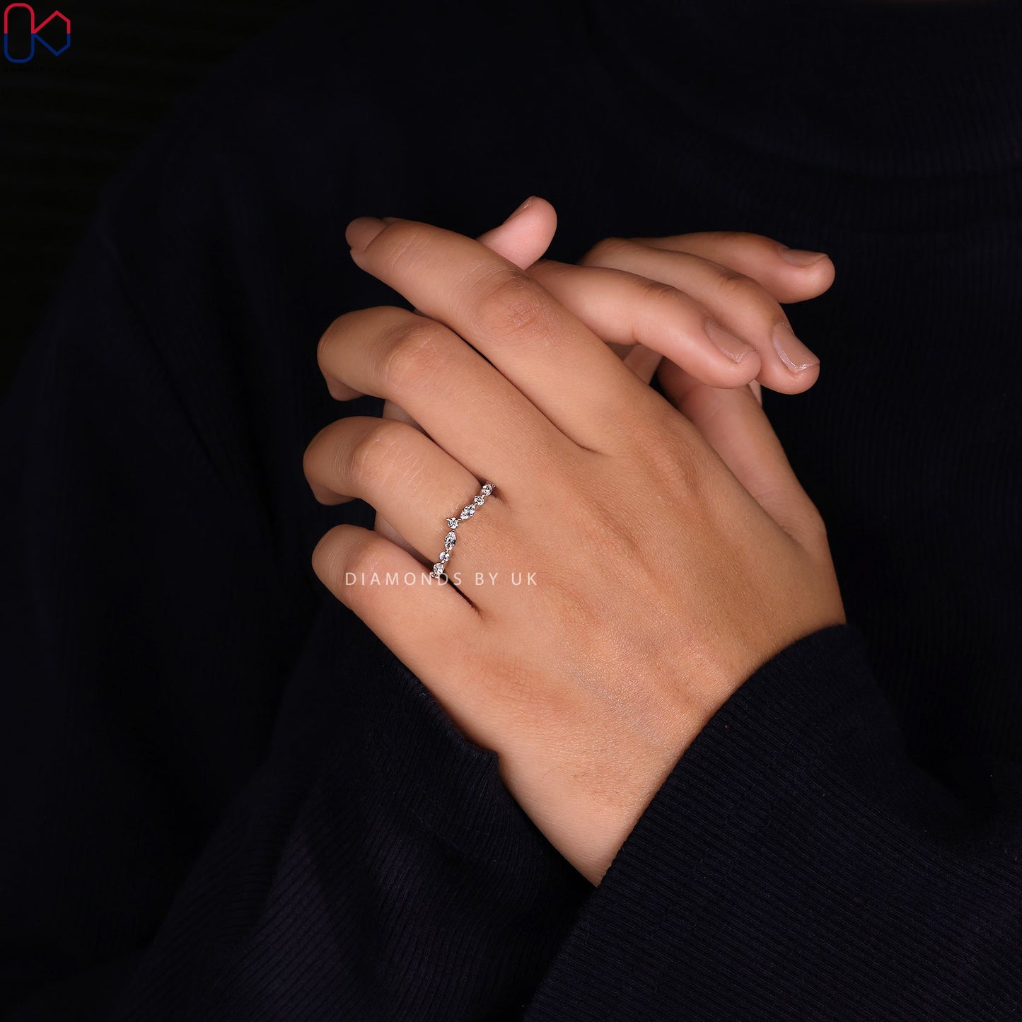 Curved Diamond Wedding Band - White Gold