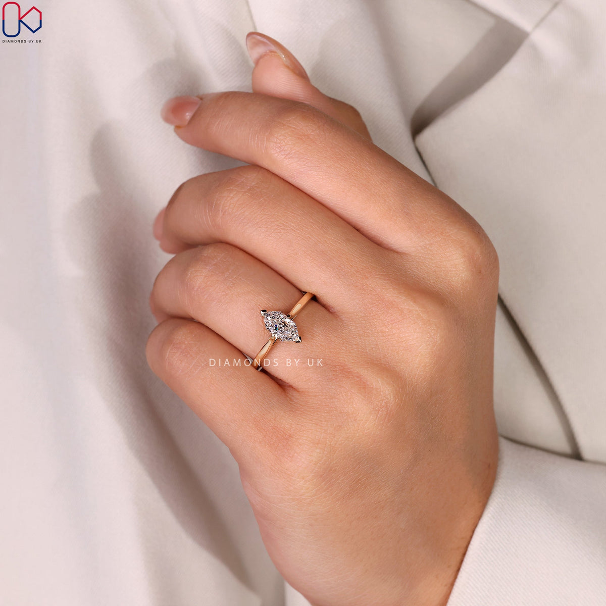 Dutch Marquise Engagement Ring - Pinched Shank Solitaire