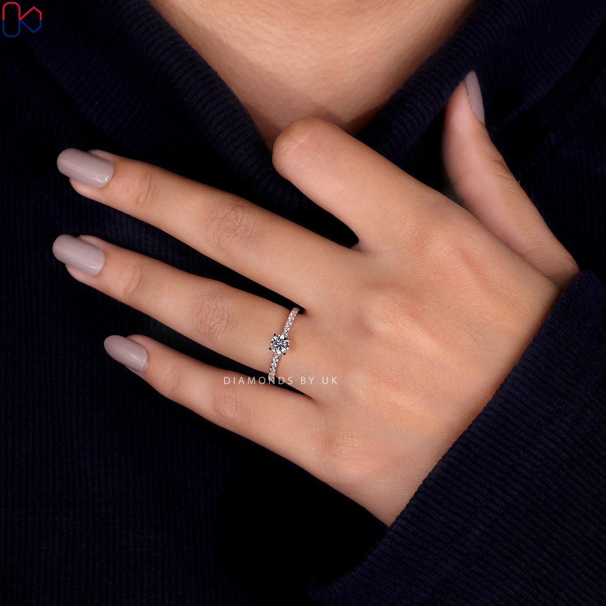 Round Cut Diamond Hidden Halo Ring