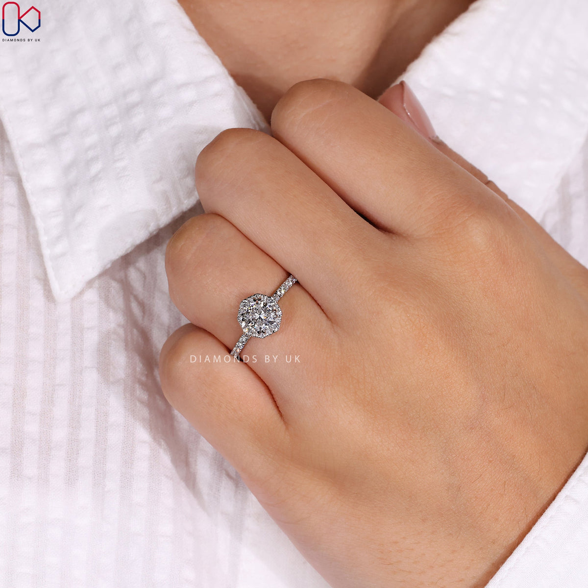 Cushion Cut Diamond Ring - Halo Setting