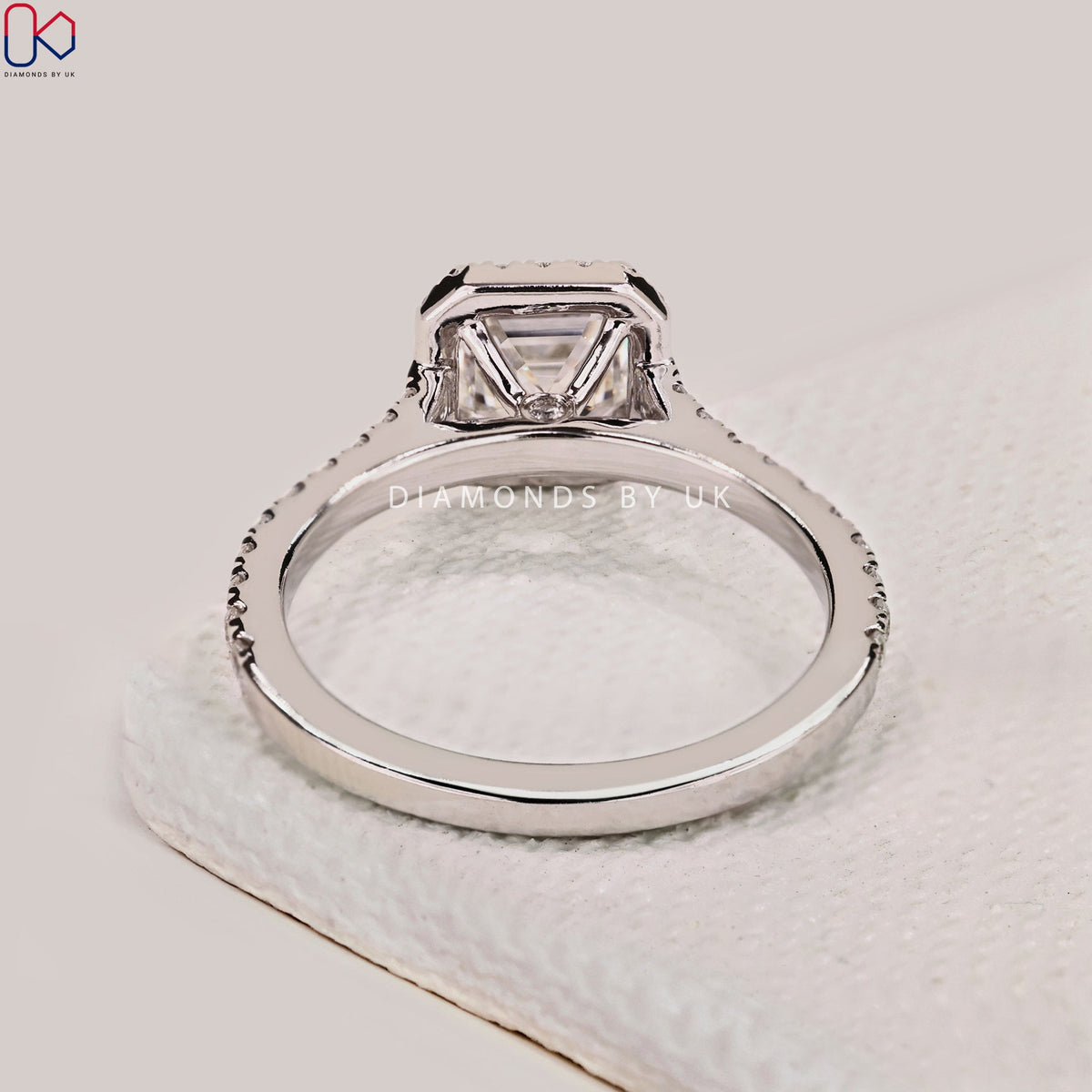 Asscher Cut Diamond Ring With Halo Pave Setting
