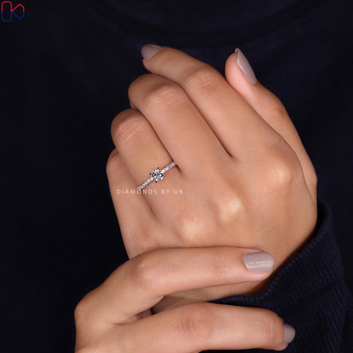 Round Cut Diamond Hidden Halo Ring