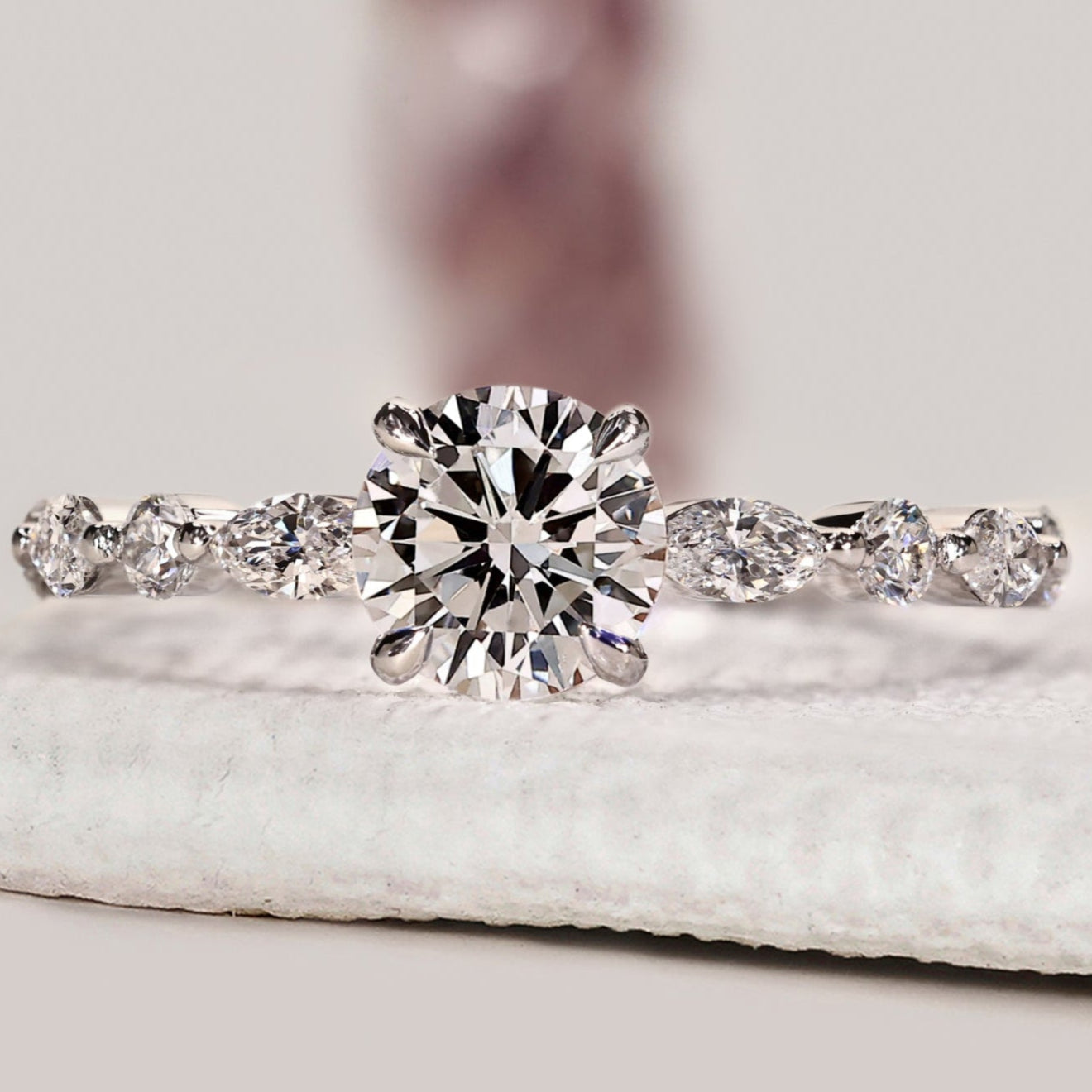 Round Diamond Engagement Ring In White Gold