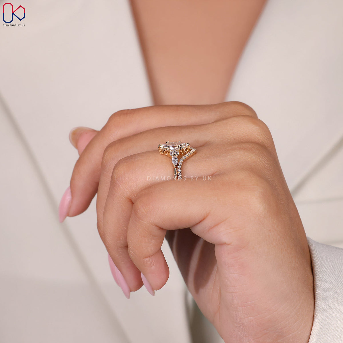 Side Stone Marquise Ring with Wedding Band