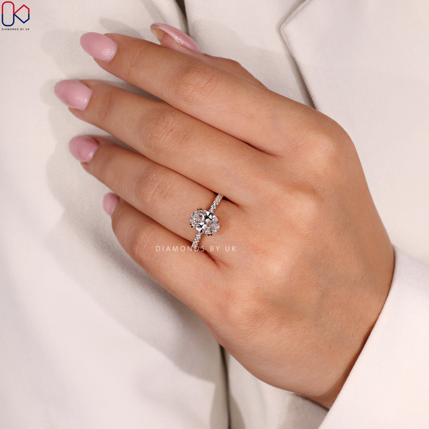 Oval Diamond Engagement Ring In Pave Setting