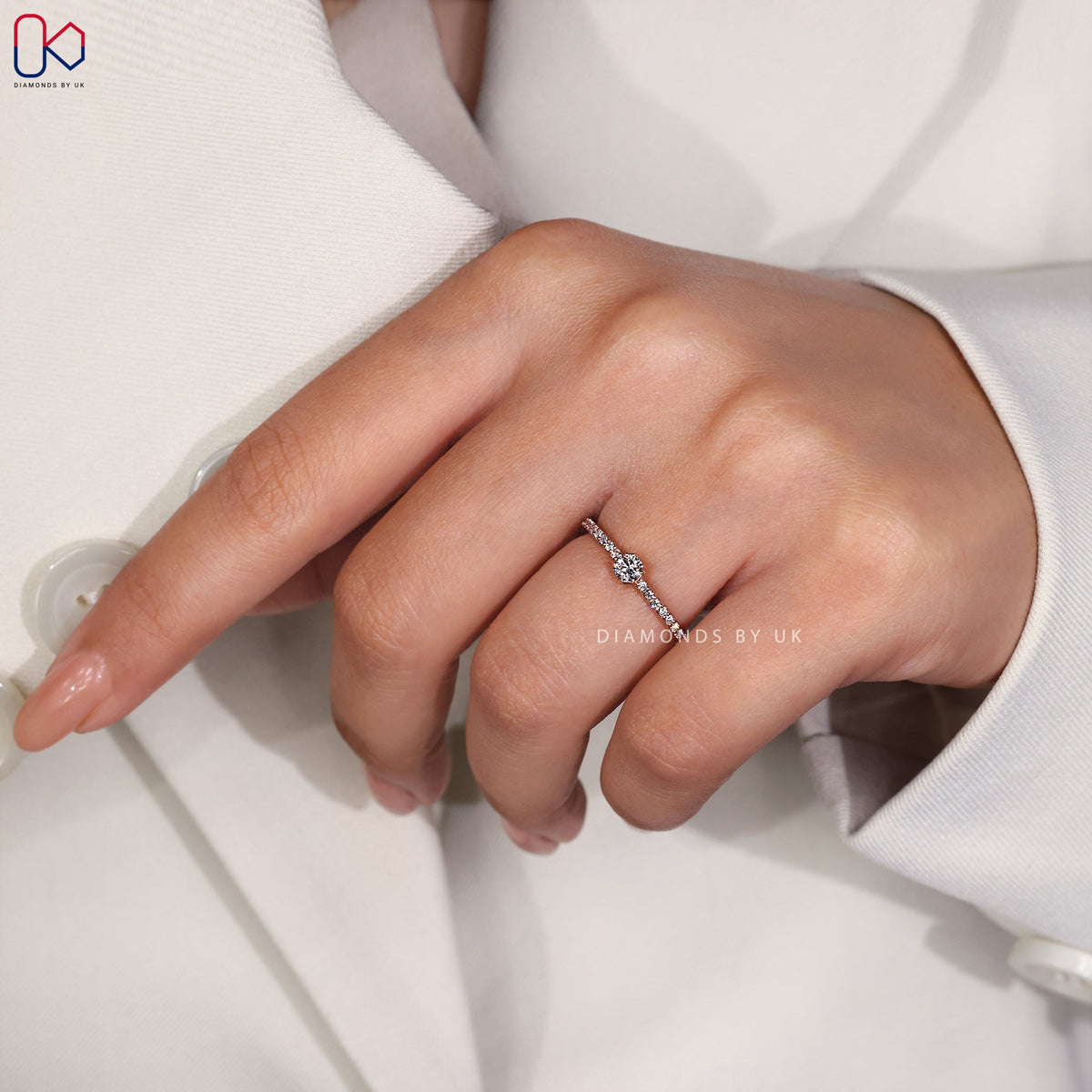 Round Cut Pave Diamond Ring