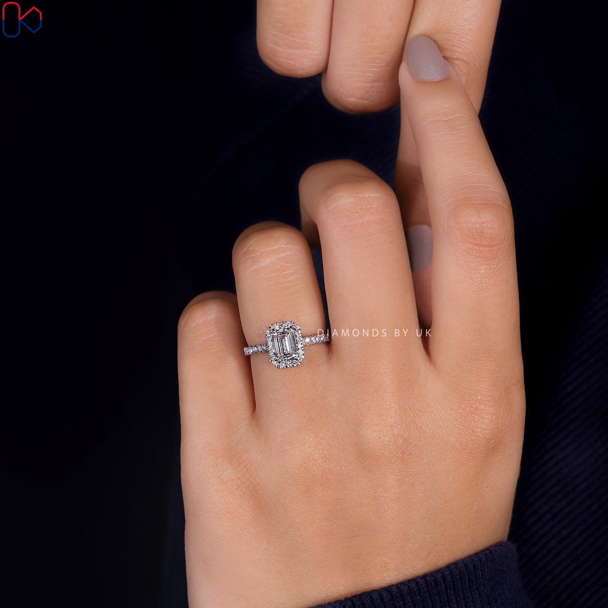 Emerald Cut Diamond Ring With Pave Band