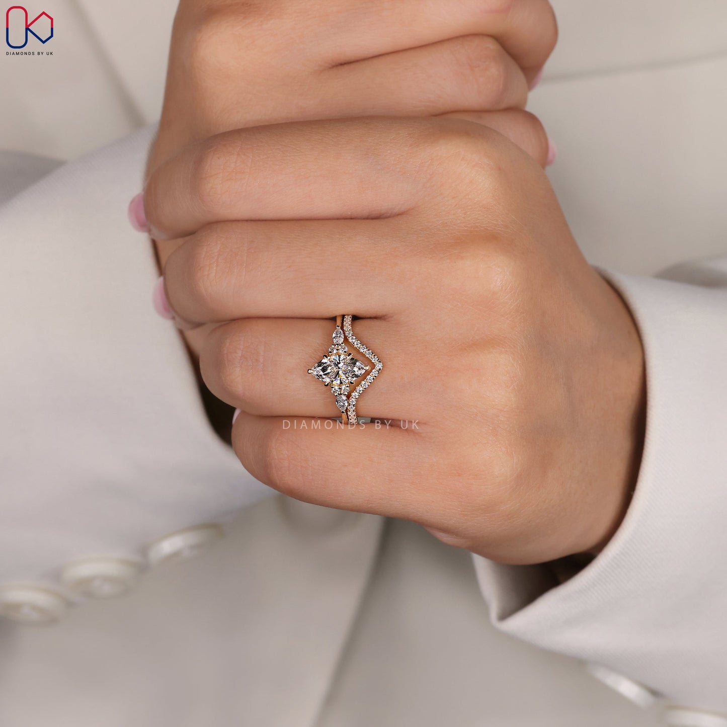 Side Stone Marquise Ring with Wedding Band