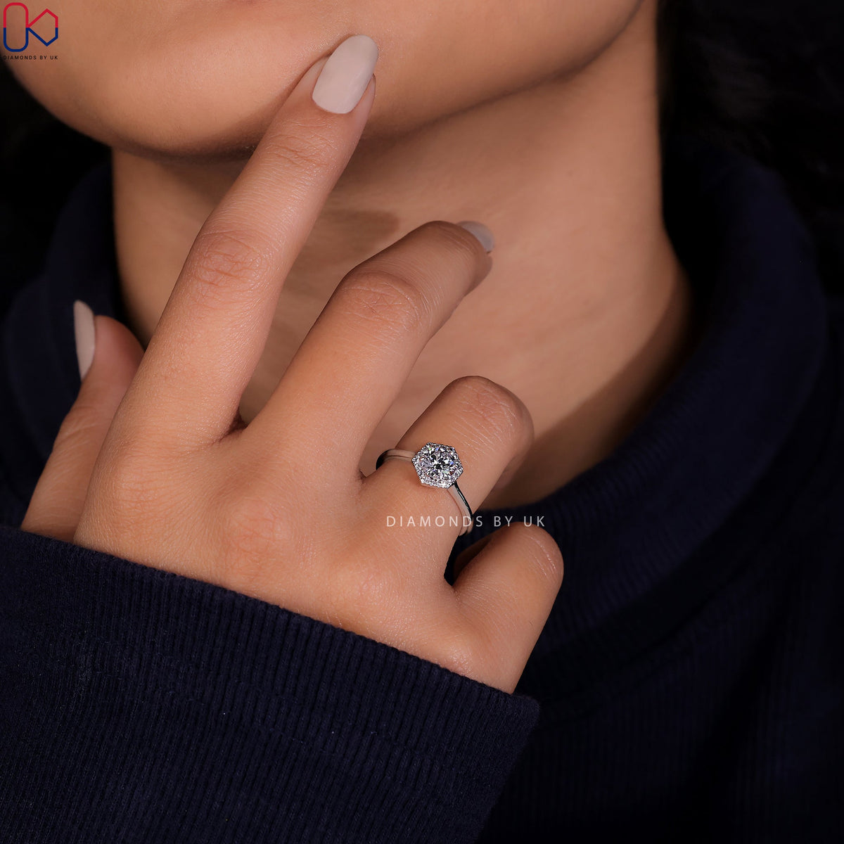Round Cut Diamond Ring - Halo Design