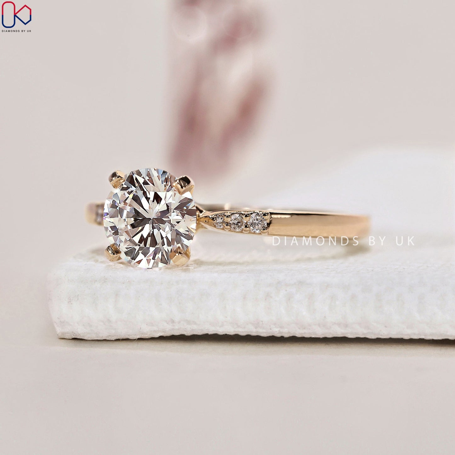 Round Cut Diamond Ring With Pinched Shank Band
