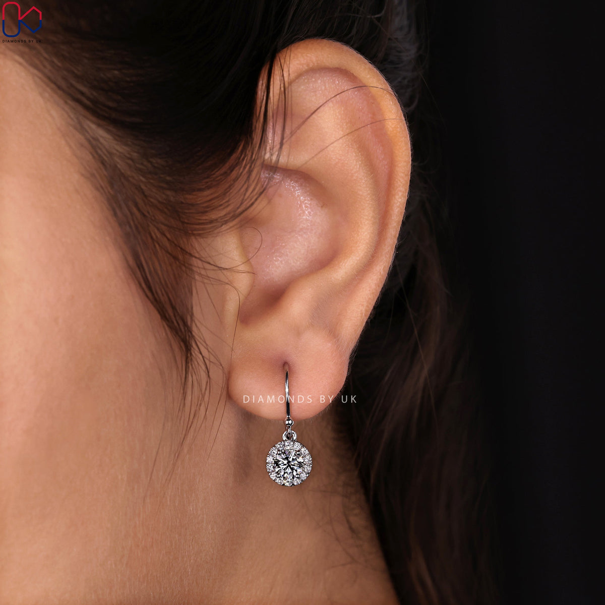 Halo Diamond Earrings - Round Cut