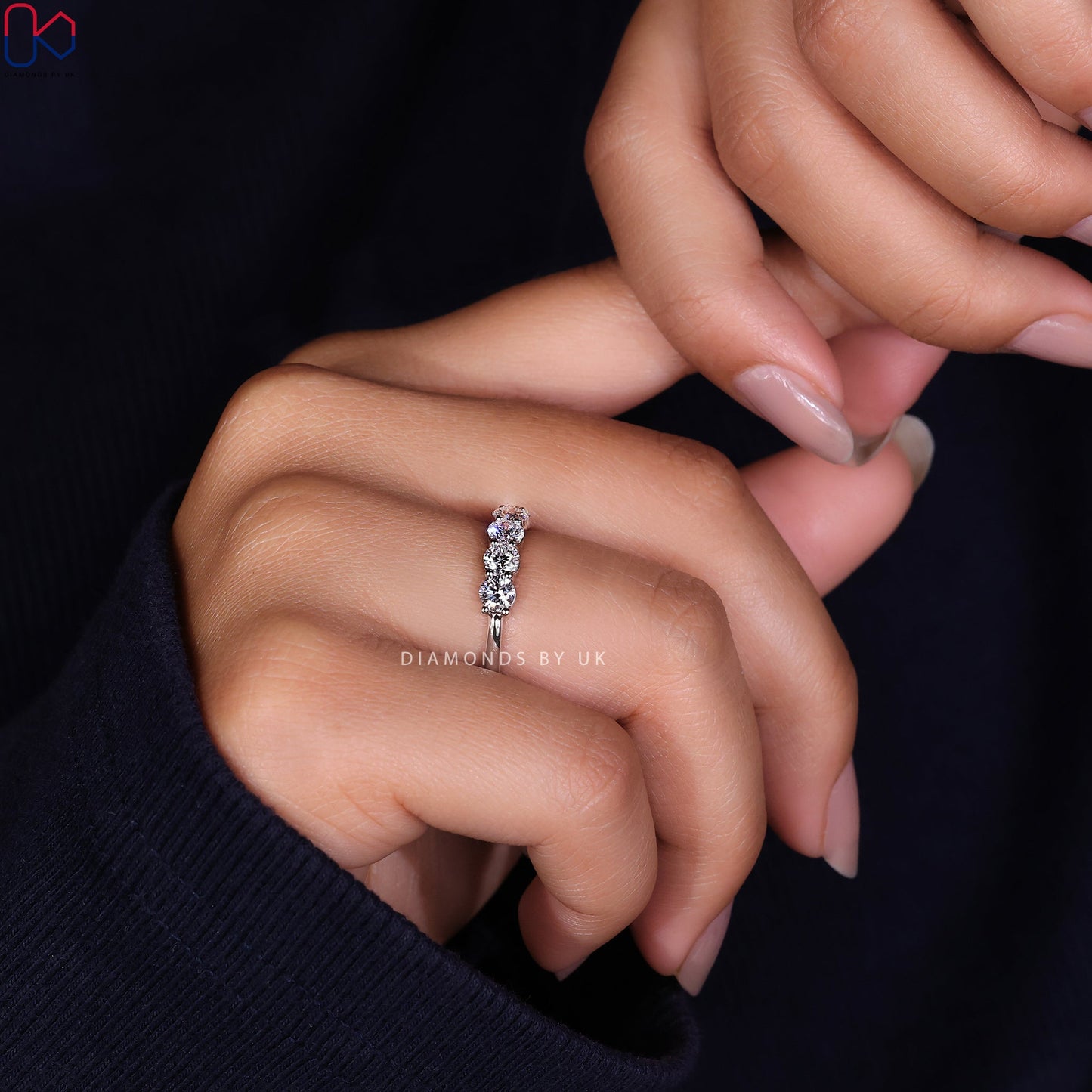 5 Stone Diamond Wedding Band – White Gold
