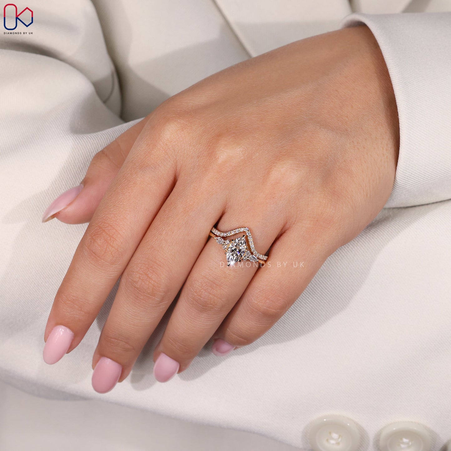 Side Stone Marquise Ring with Wedding Band