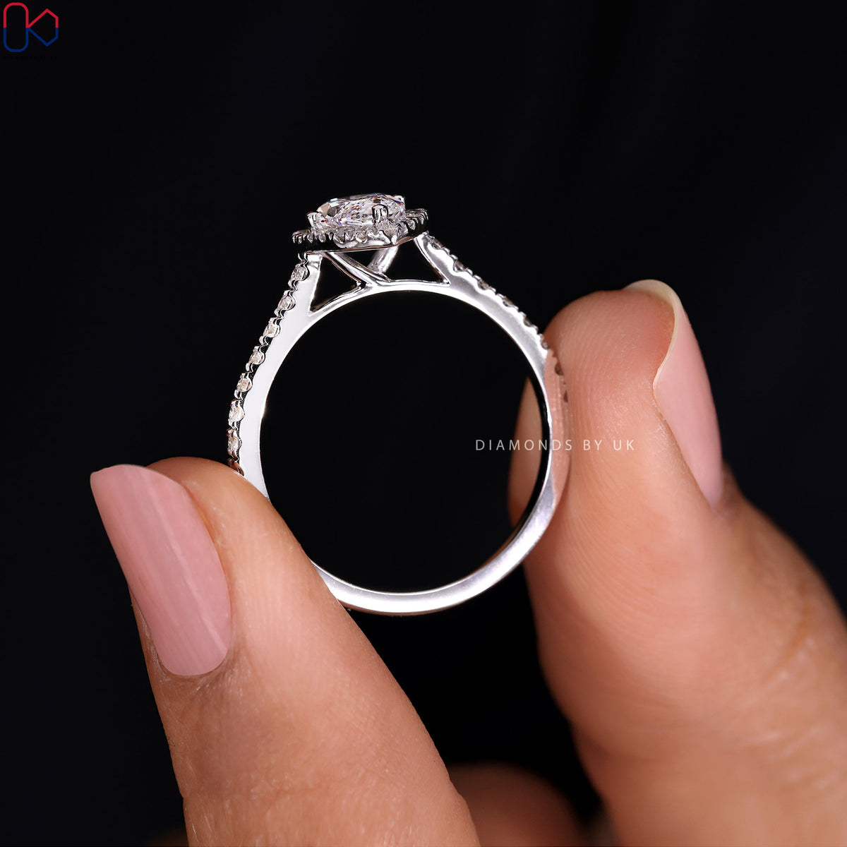 Marquise Diamond Engagement Ring With Pave Band